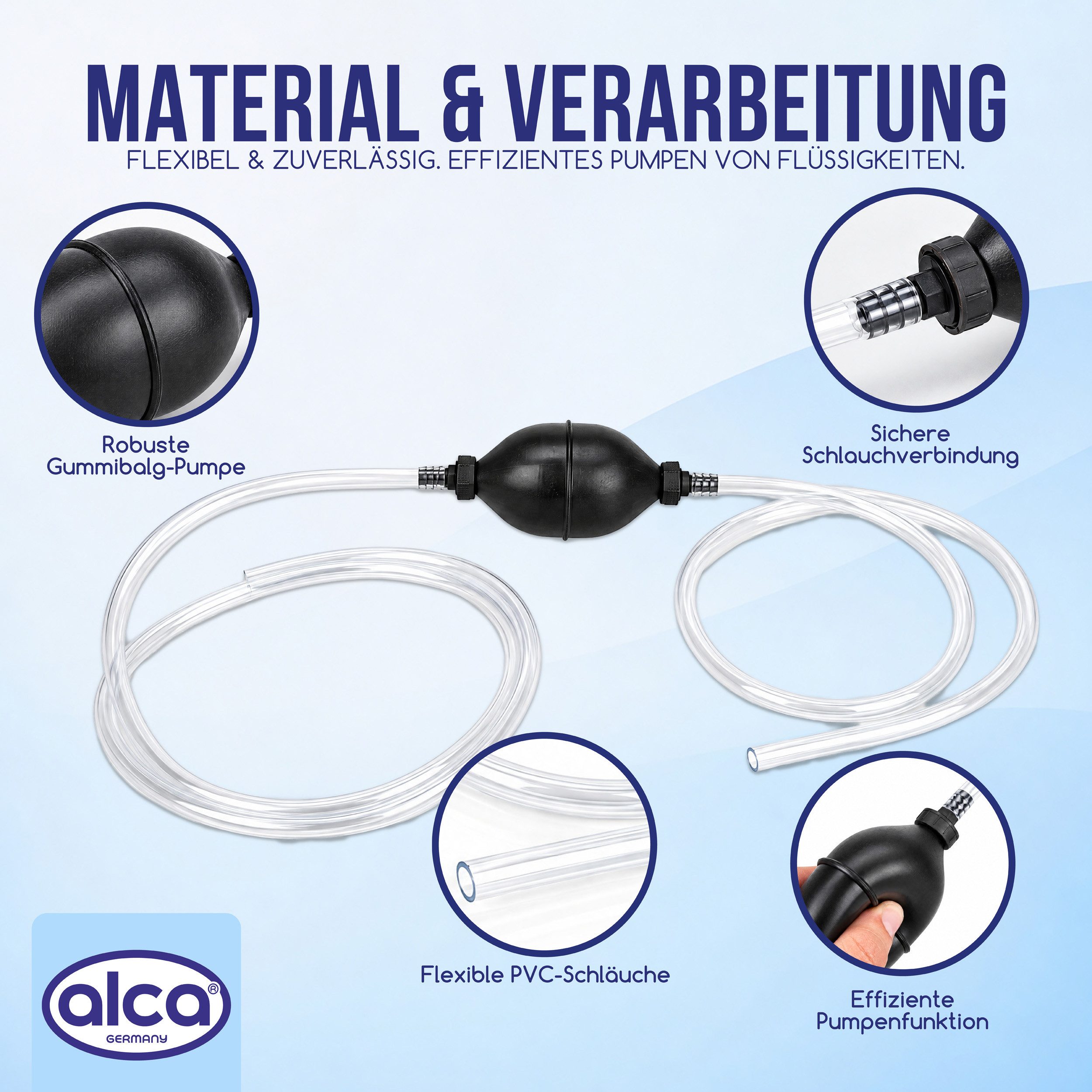 alca Siphonzange Kraftstoffpumpe Siphonpumpe Handpumpe mit Schlauch Auto Flüssigkeiten, 1-tlg., Mit Gummi-Balg – Bild 4 von 5