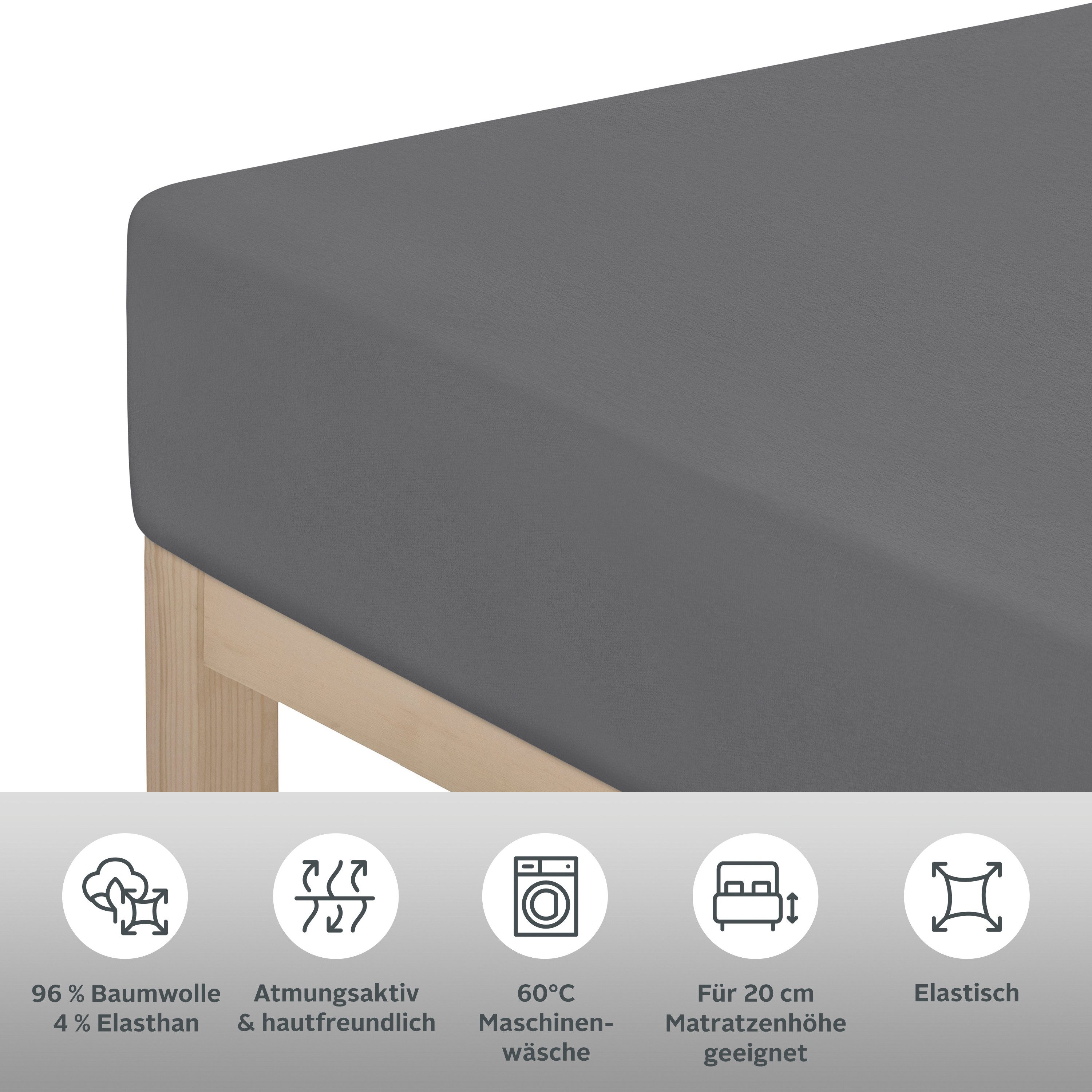 OTTO home Spannbettlaken Cremona in BASIC und PREMIUM Qualität, Baumwolle mit Elasthan, Jersey (145 g/m), Gummizug: rundum, (1 Stück), Jersey Bettlaken ab Größe 90x200 cm, Strapazierfähig und langlebig