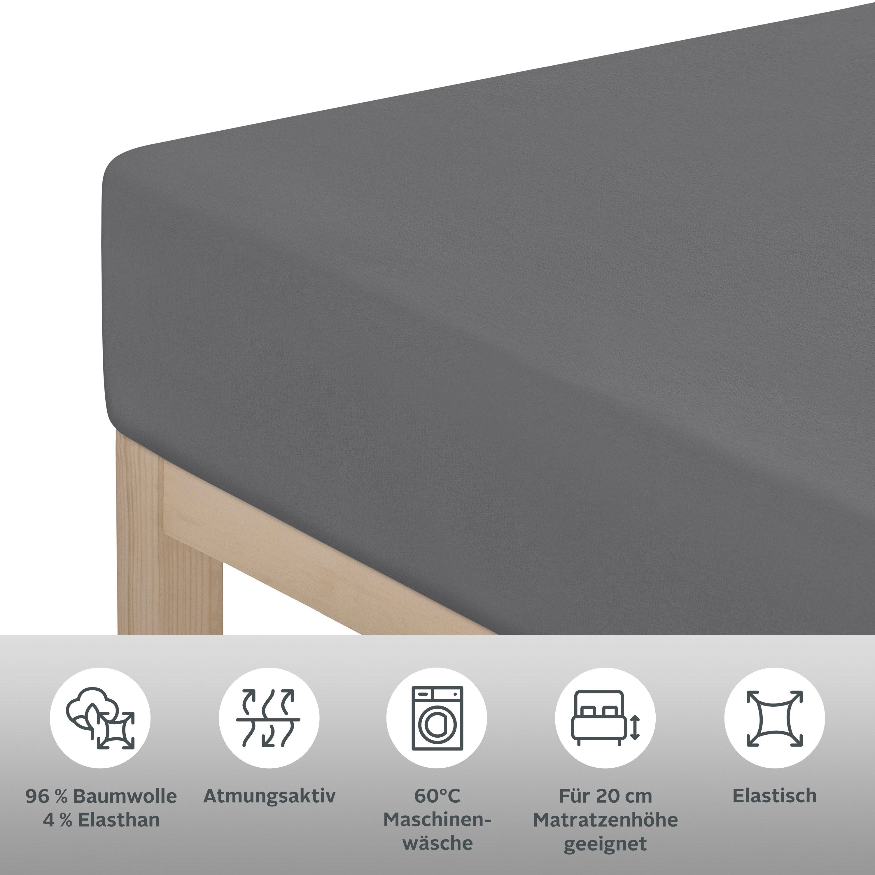 OTTO home Spannbettlaken Cremona, Basic & Premium Qualität mit Elasthan, Jersey (145 g/m), Gummizug: rundum, (2 Stück), Bettlaken für Matratzen von 20-25 cm Höh – Bild 3 von 5