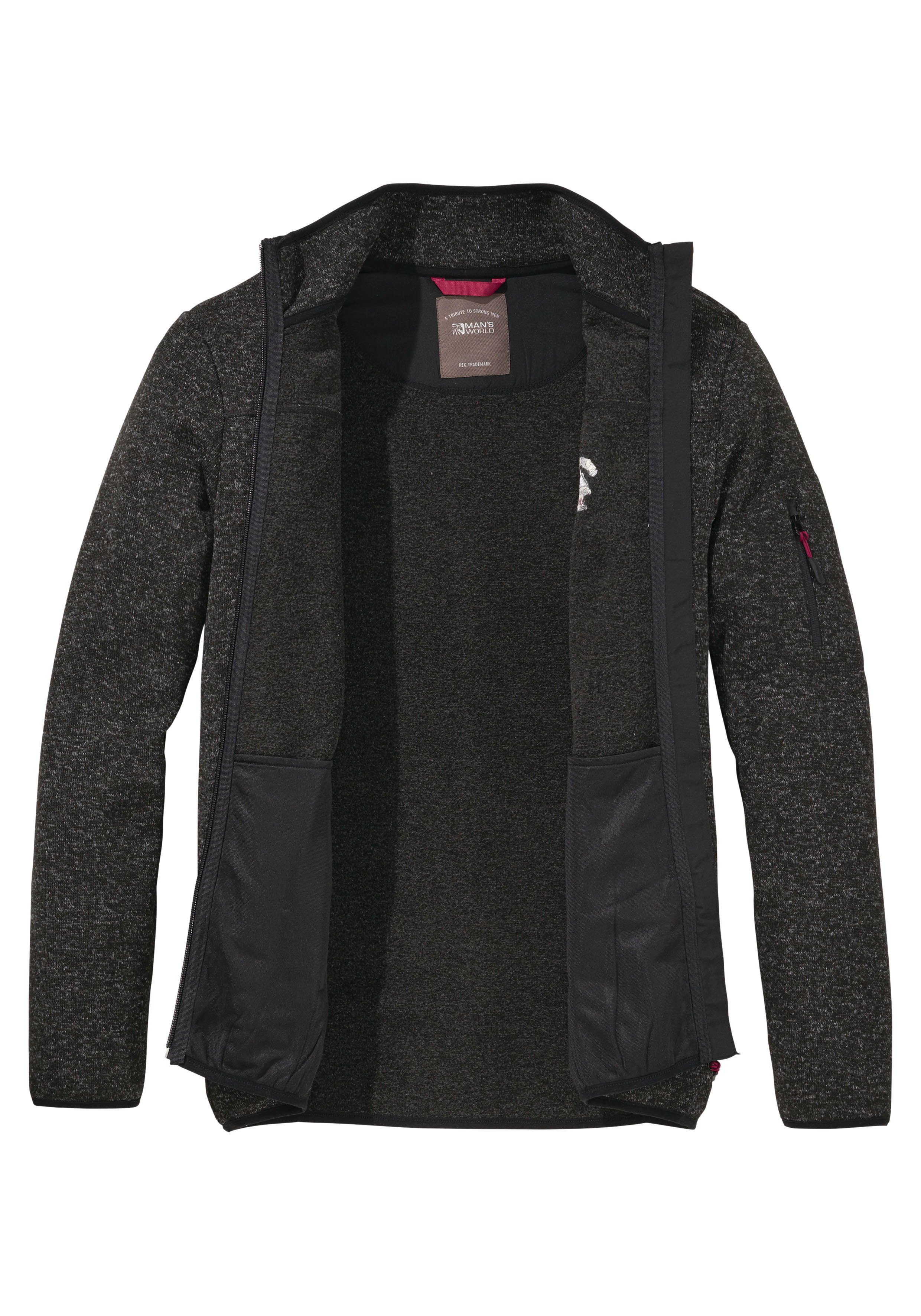 Man's World Strickfleecejacke (1-St) mit durchgehendem Reißverschluss, normale Passform