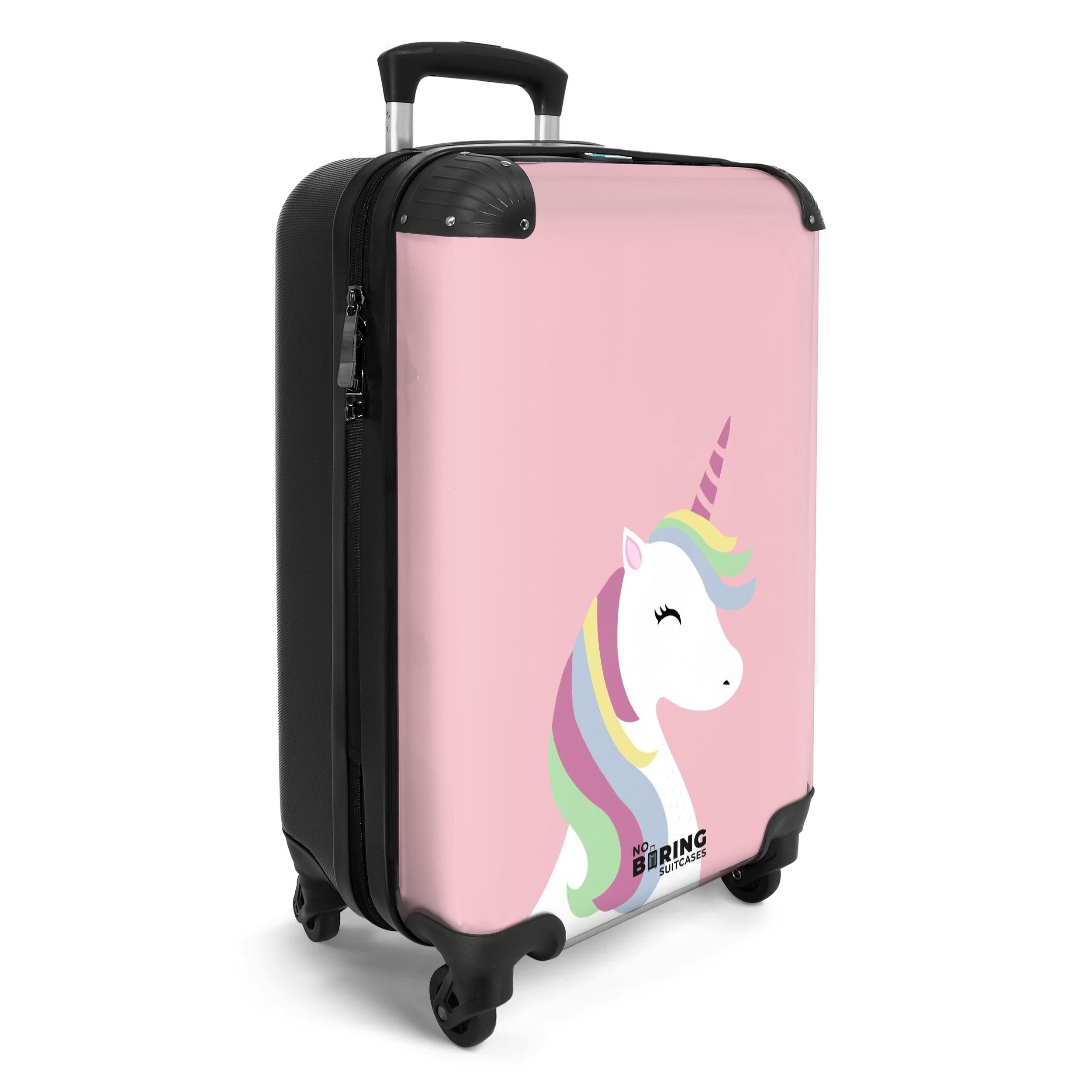 NoBoringSuitcases.com© Kinderkoffer Einhorn - Regenbogen - Pastell - Rosa - Mädchen 55x35x20cm, 4 Rollen, Kinder Koffer Klein, Trolley Handgepäck, Reisekoffer
