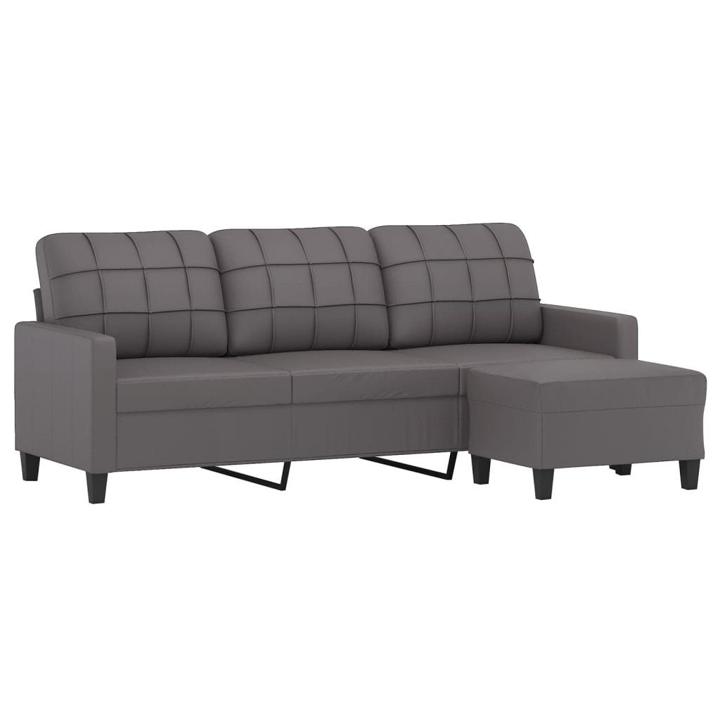 Sofa mit Grau cm vidaXL 3-Sitzer-Sofa Hocker 180 Kunstleder