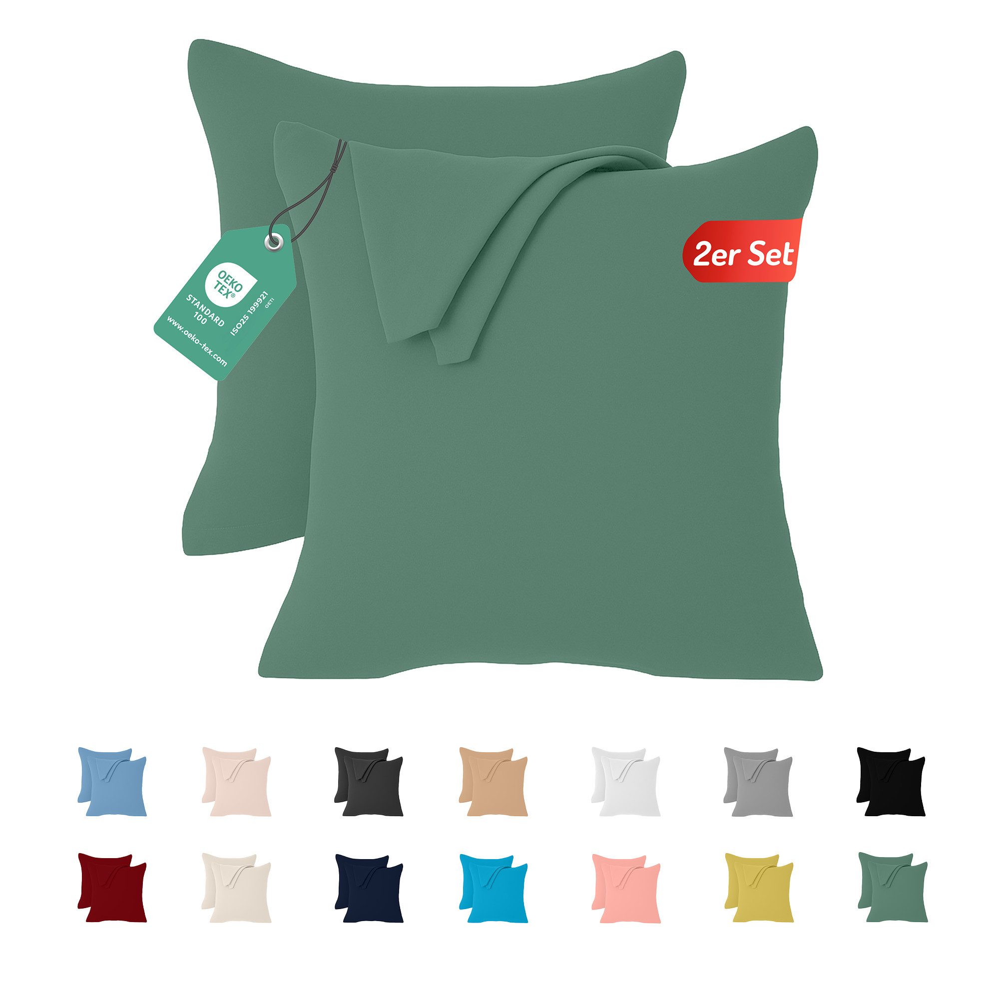 livessa Kissenbezug 2er Set Kissenbezug Kissenhülle Baumwolle Jersey Reißverschluss weich, %100 Baumwolle Jersey Stoff 140 g/m², Ultra Weich und Atmungsaktiv