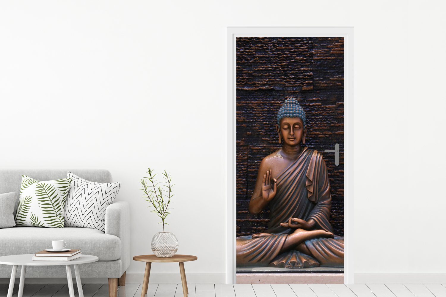MuchoWow Türtapete Buddha - Buddha-Statue 75x205 Spirituell - bedruckt, cm Türaufkleber, Braun Tür, für Fototapete Meditation, St), (1 Matt, - 