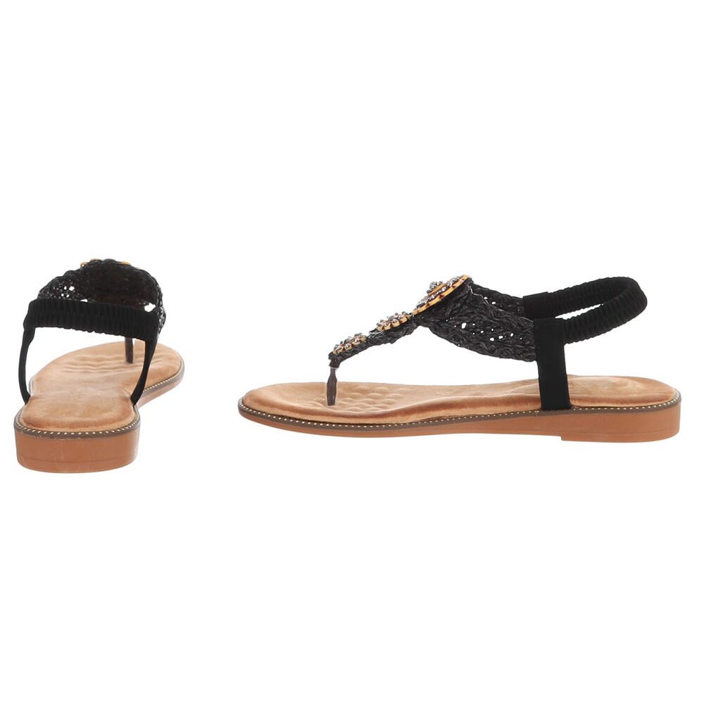 Ital-Design Damen Boho Zehentrenner Sandale mit Schmuckdetails Zehentrenner (91971235) Blockabsatz Riemchensandalen in Schwarz – Bild 5 von 5