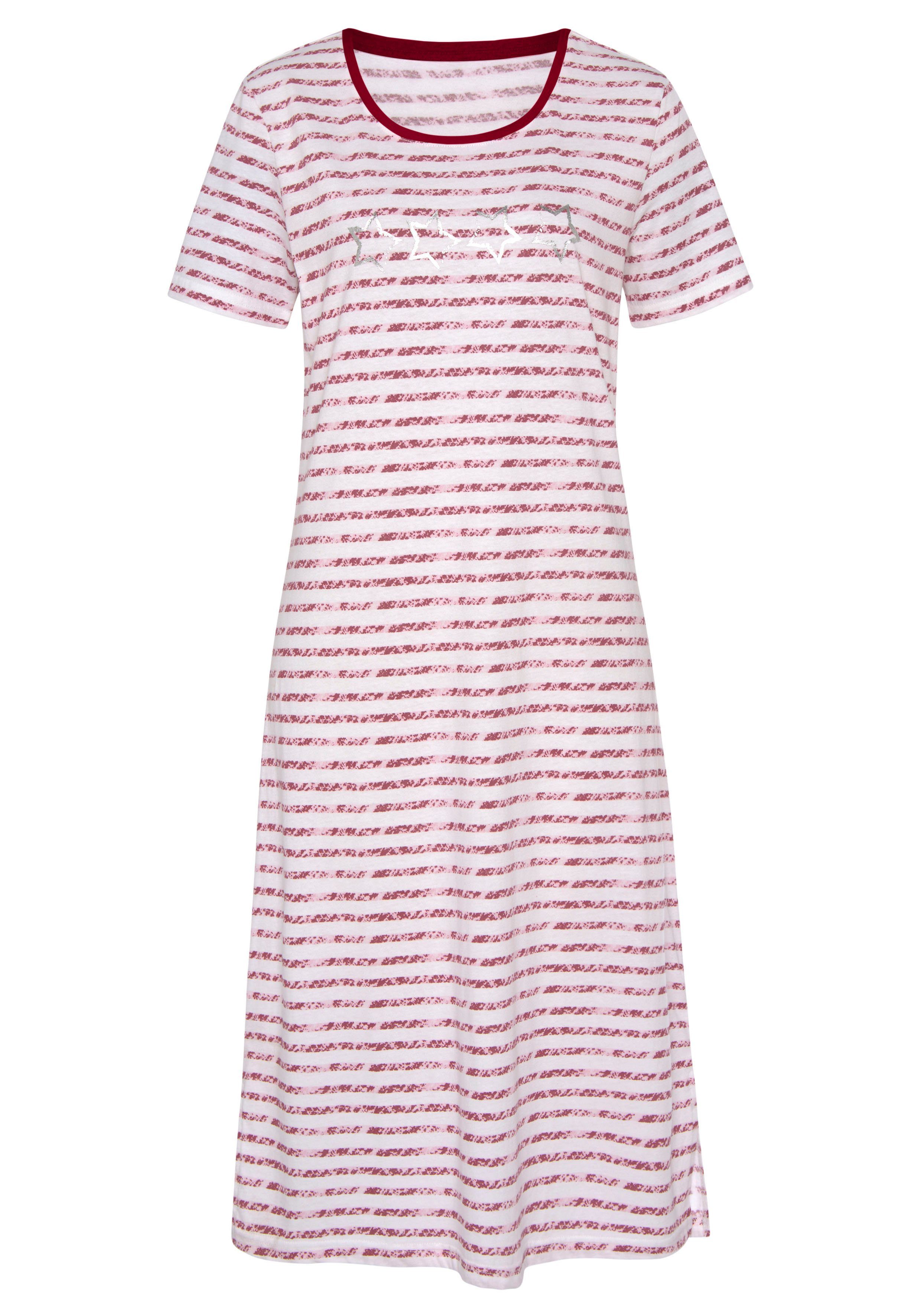 für Dreams pink, Vivance (1-tlg) gestreift Seitenschlitze Nachthemd mehr rot Bewegungsfreiheit