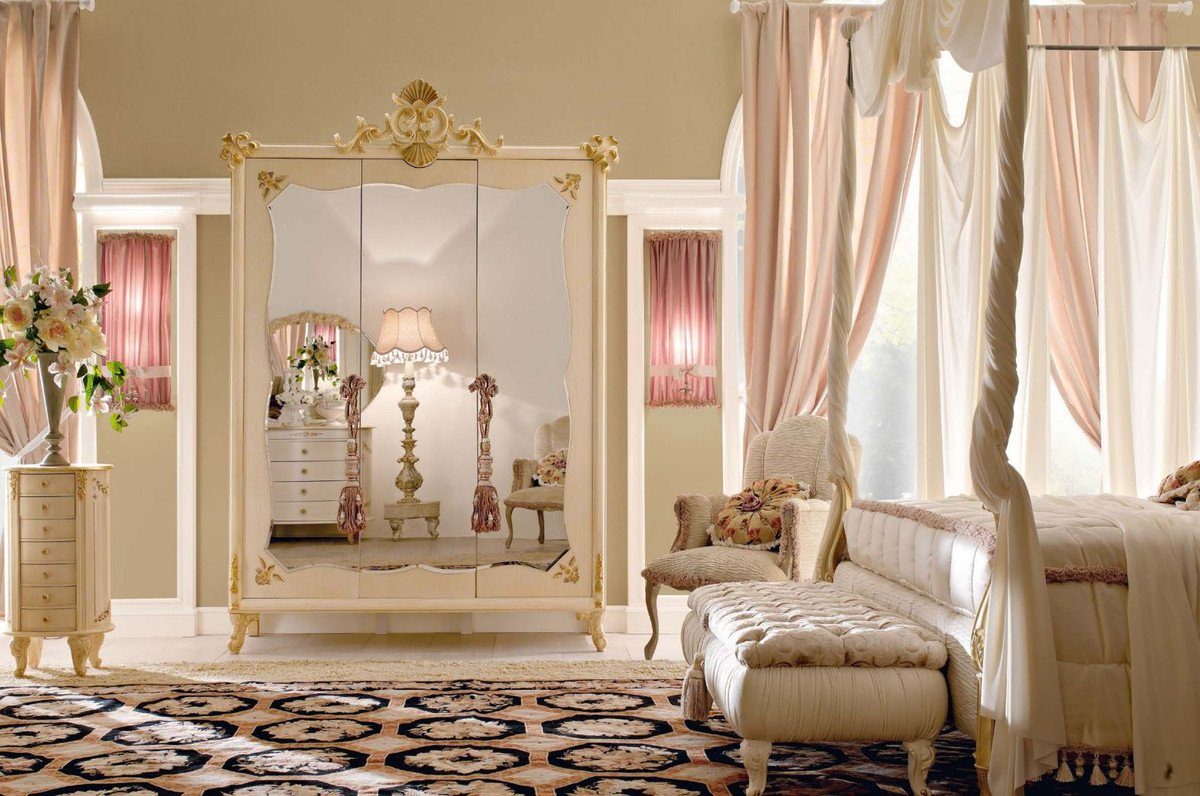 / Italy Türen Cremefarben - Made Kleiderschrank Qualität Schlafzimmerschrank Padrino - mit Barock Luxus Kleiderschrank Gold Casa in Handgefertigter 3 Schlafzimmer Luxus Barock verspieglten Möbel - -