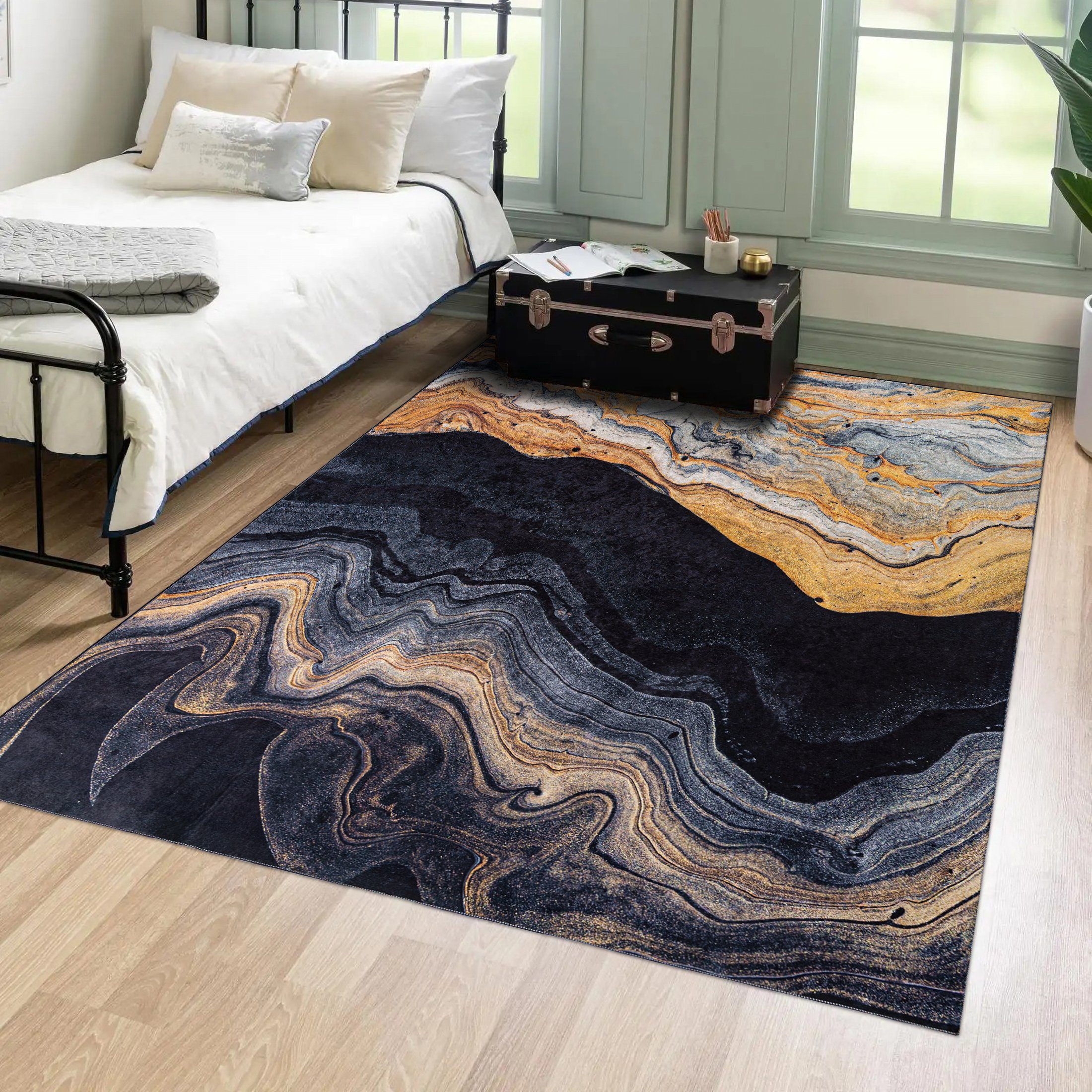 Mazovia Designteppich Modern Teppich für Wohnzimmer, Schlafzimmer, Esszimmer, 80 x 150 cm, Kurflor, Waschbar in Waschmaschine, Höhe 5 mm, Rutschfest – Bild 2 von 5