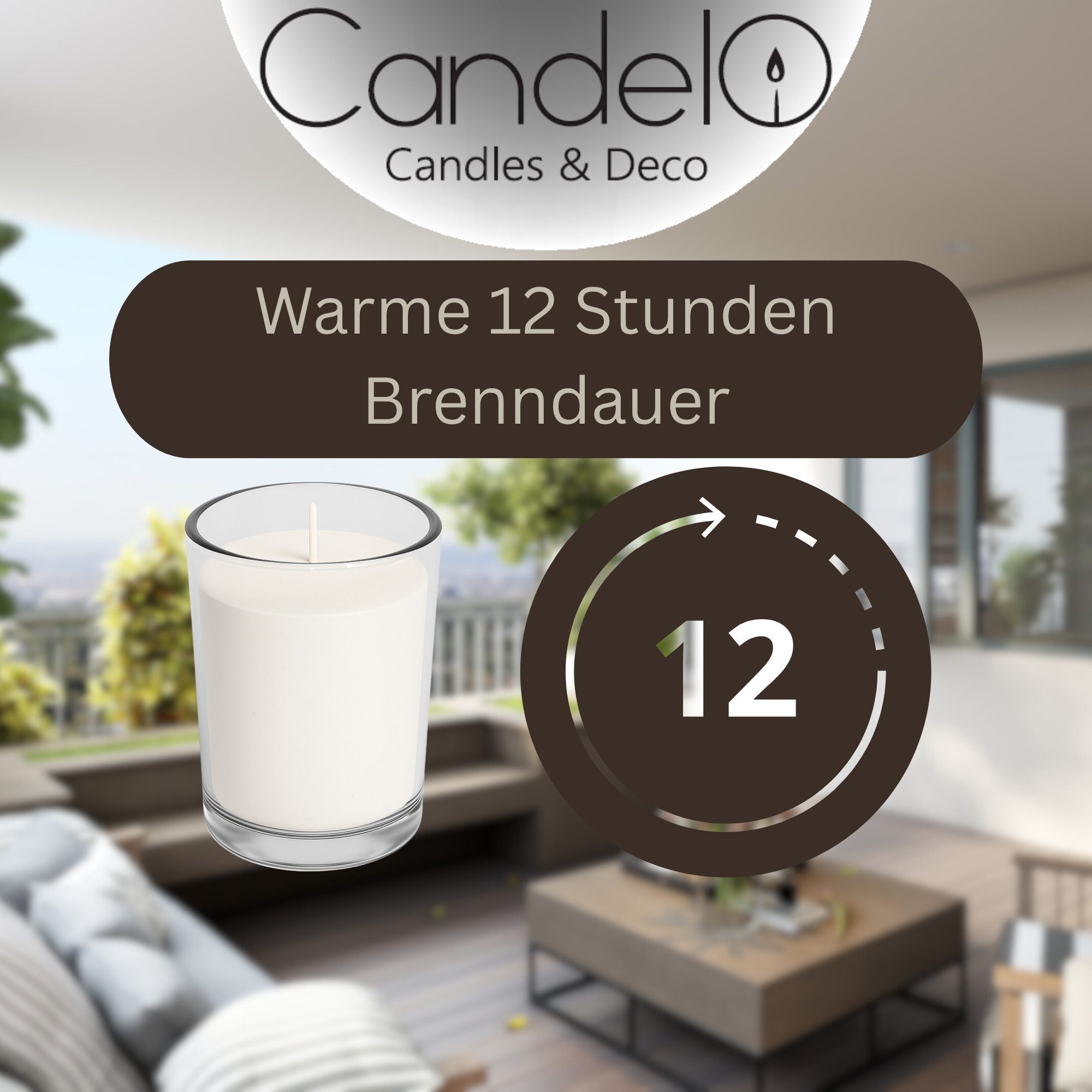 Candelo Teelicht Votivkerzen 32 Kerzen im Glas - Weiß- 12 Stunden Brenndauer ohne Duft (Set, 32-tlg), ohne Duft für Dekoration - und als DIY gedacht