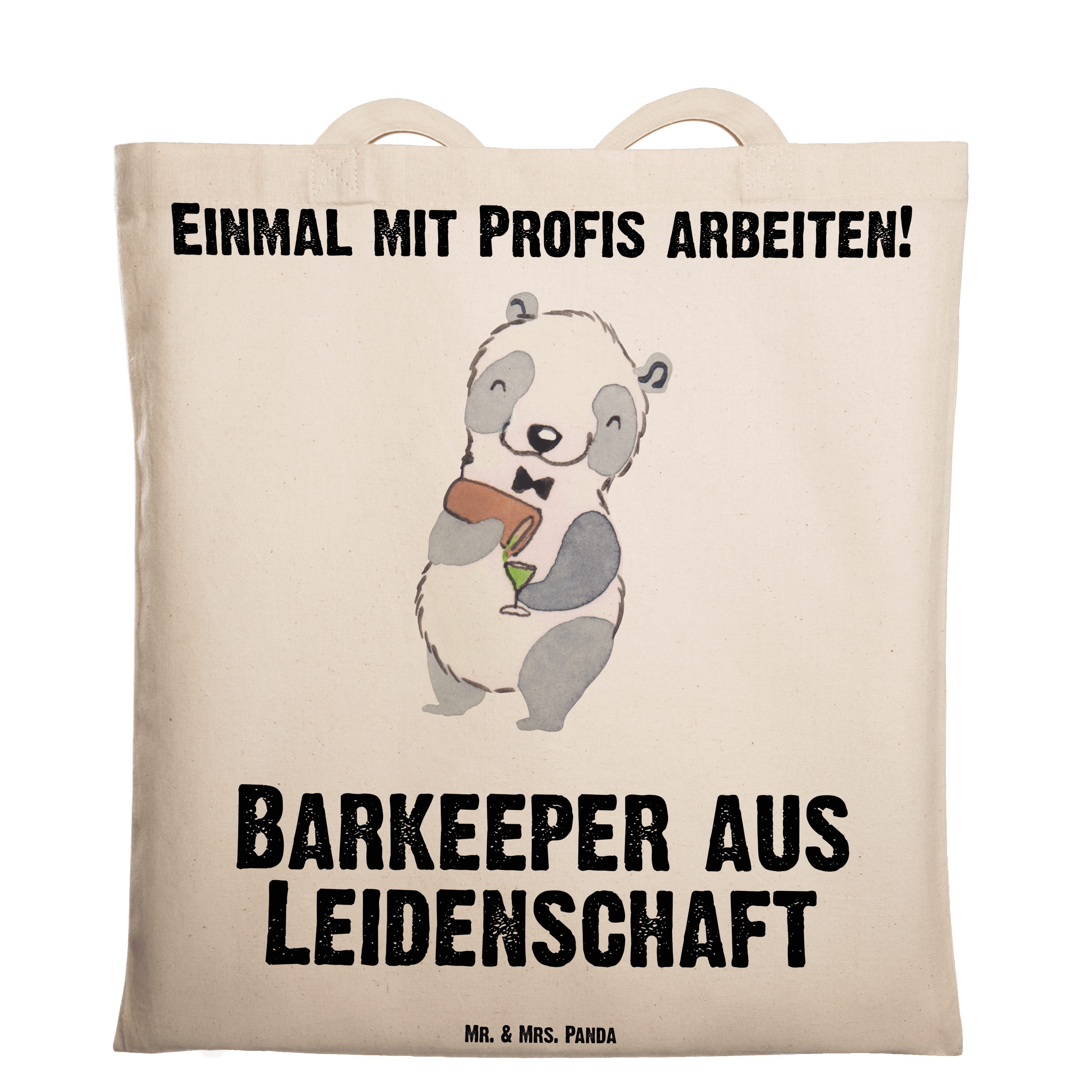 - Barkeeper Panda aus Leidenschaft Kurs, Mr. Tragetasche Transparent & Mrs. (1-tlg) Rente, Geschenk, - Beu