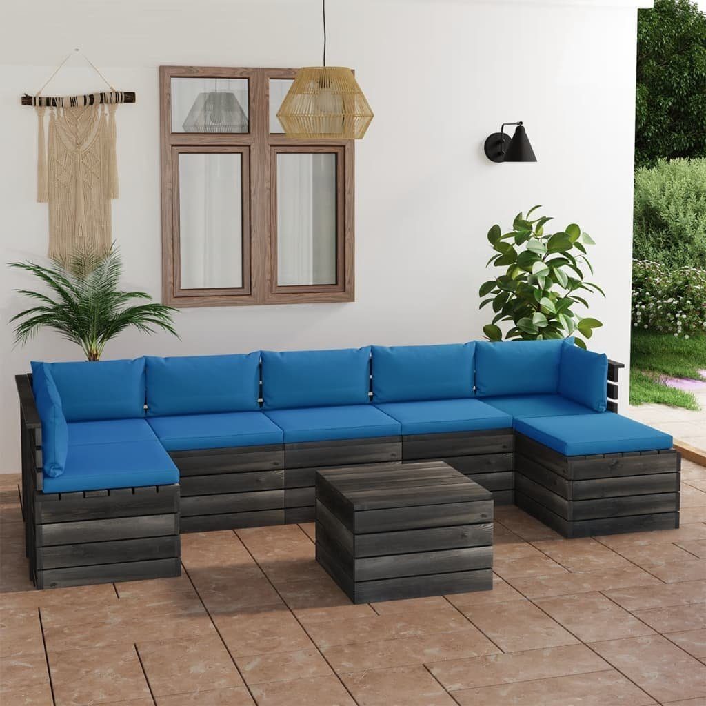 vidaXL Gartenlounge-Set 8-tlg. Garten-Sofagarnitur aus Paletten mit Kissen Kiefernholz, (8-tlg) Hellblau