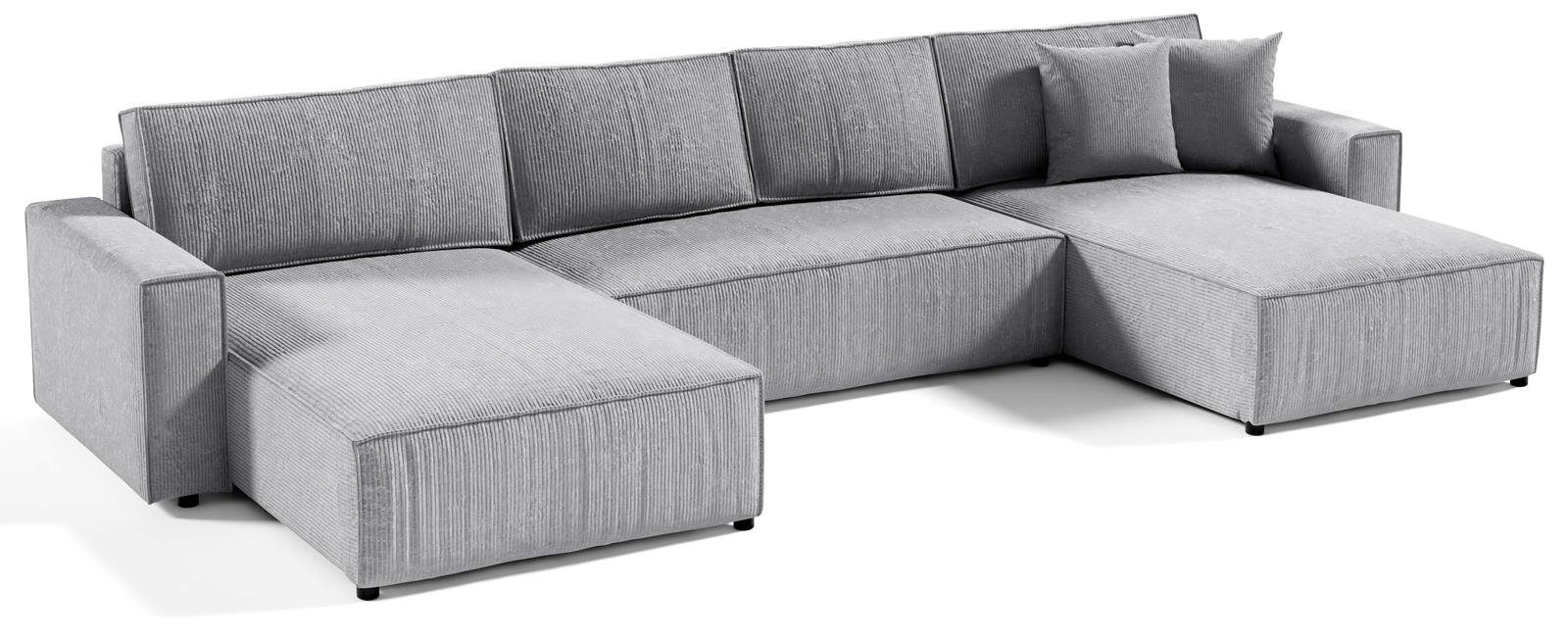 Compleo Ecksofa 390 cm Ecksofa mit Funktionen BOSTON U, U-Form Corner Schlafsofa Hellgrau