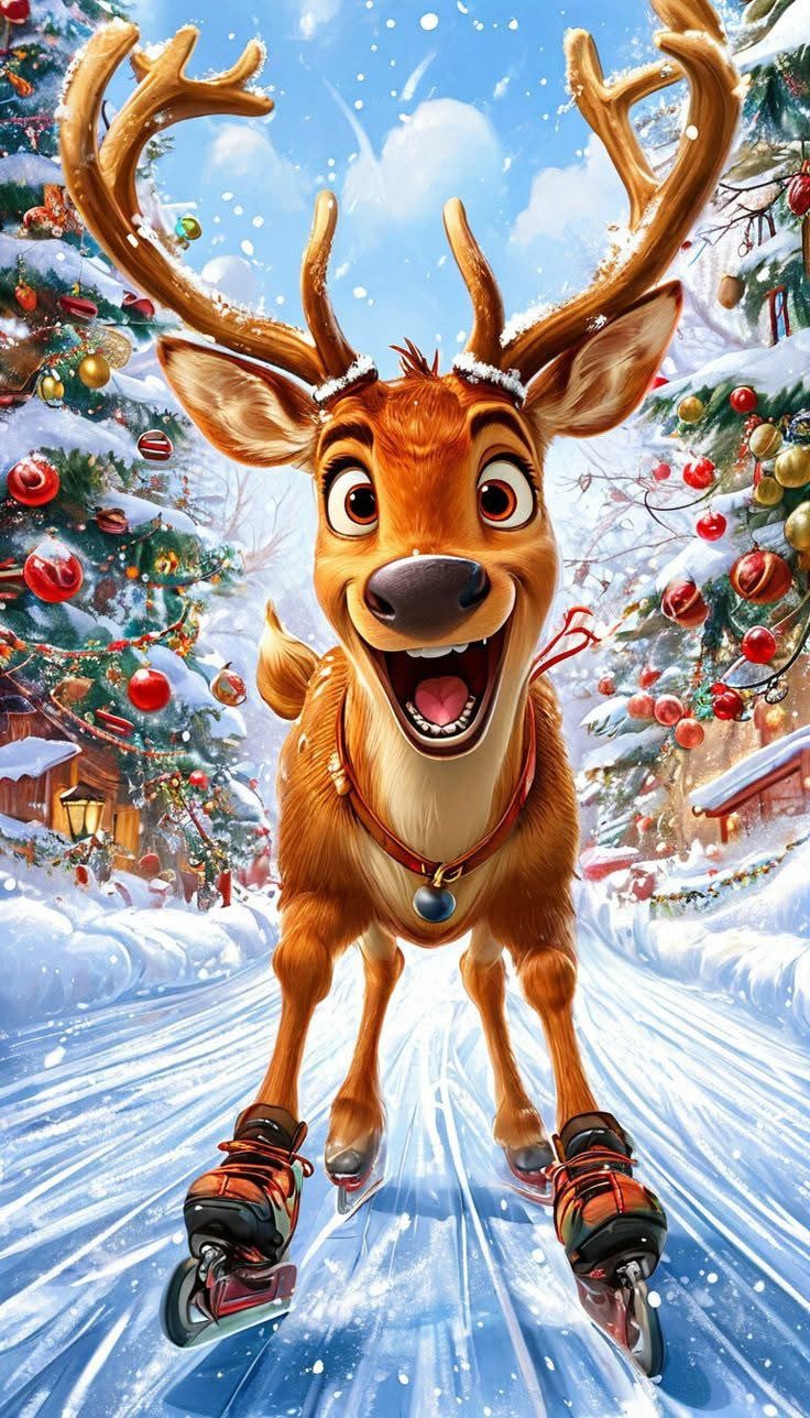 Rötting Design Раскрась по номерам Diamond Painting Set 5D DIY Motiv Renntier Rudi beim Eislaufen (Komplett-Set), Diamond Painting На полный экран, Lieferung enthält alle Utensilien