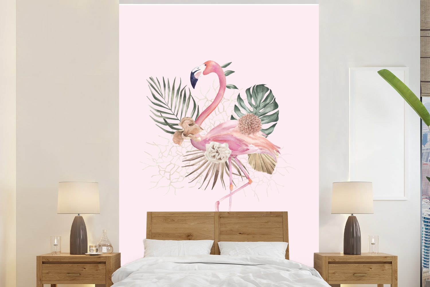 St), - Flamingo bedruckt, Tapete Montagefertig Blumen Vinyl Fototapete (3 Wandtapete - Zitate, Wohnzimmer, für Matt, MuchoWow