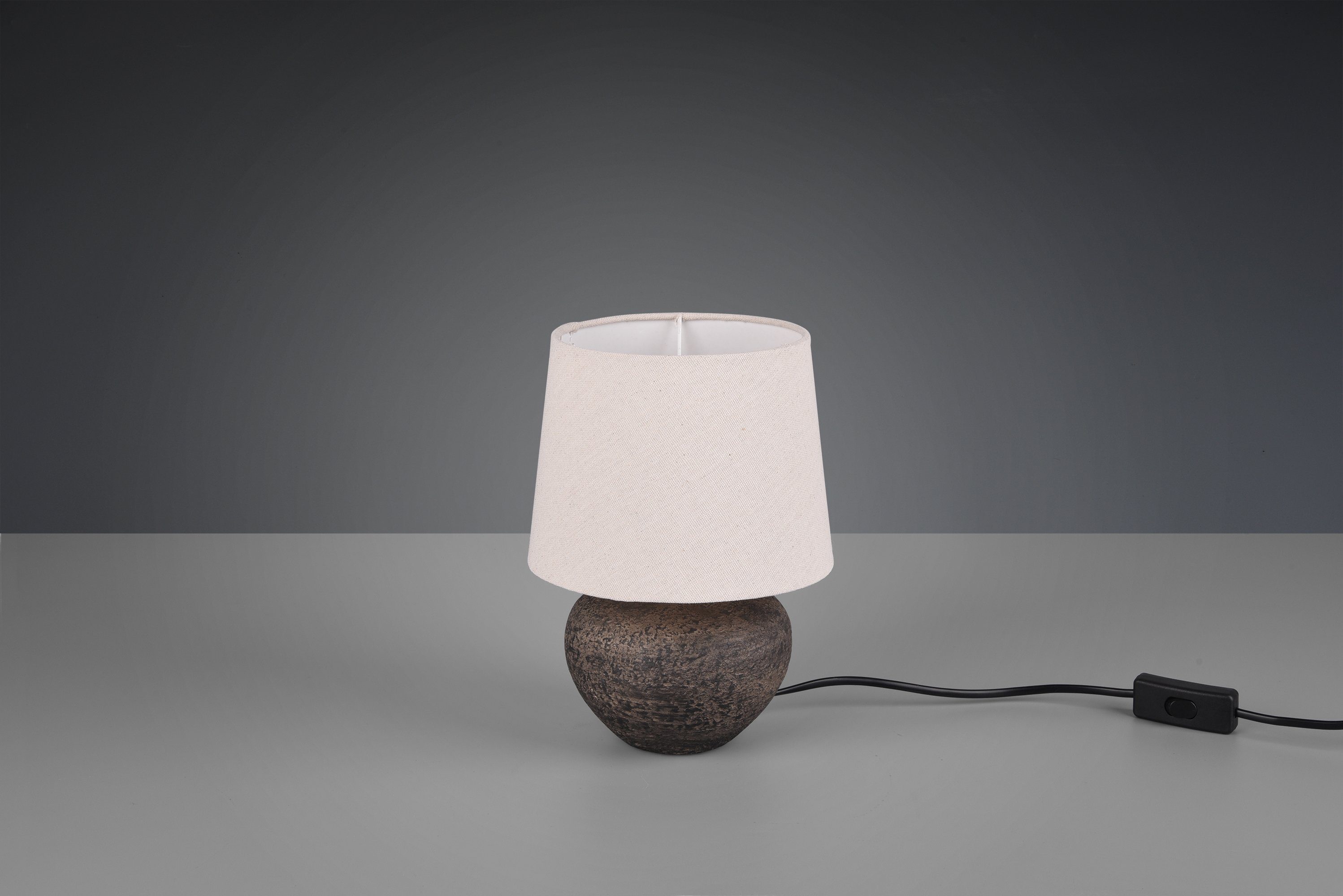 Reality Leuchten Schreibtischlampe Lou, ohne Leuchtmittel, Nachttischlampe, Tischlampe, Keramik braun, Stoffschirm Beige