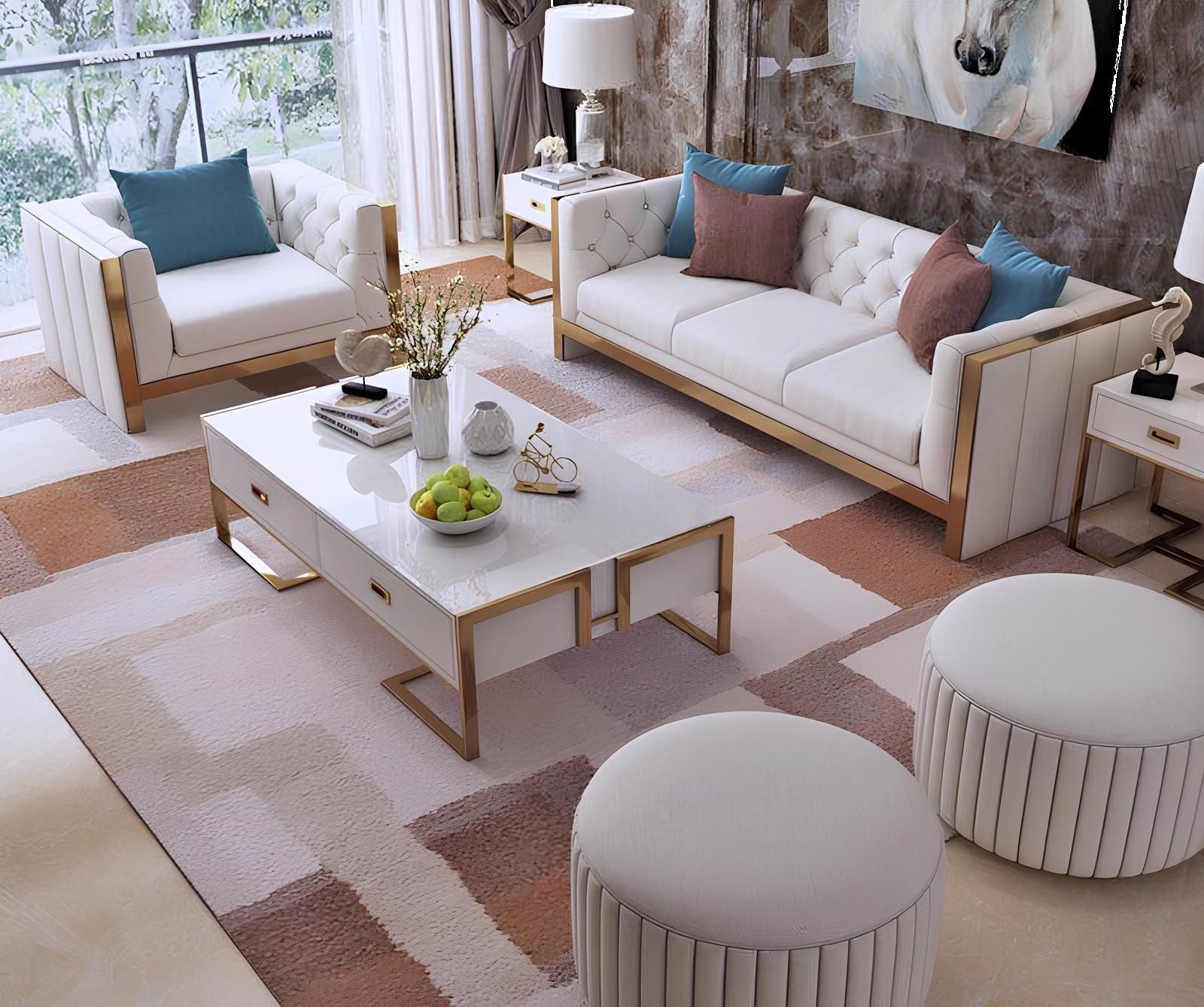 Xlmoebel Polstergarnitur Designer-Sofa mit luxuriösem Samtbezug und hochwertiger Polsterung, (Sofa 3 Sitzer + 2 Sitzer + 2 Sitzer), Hergestellt in Europa