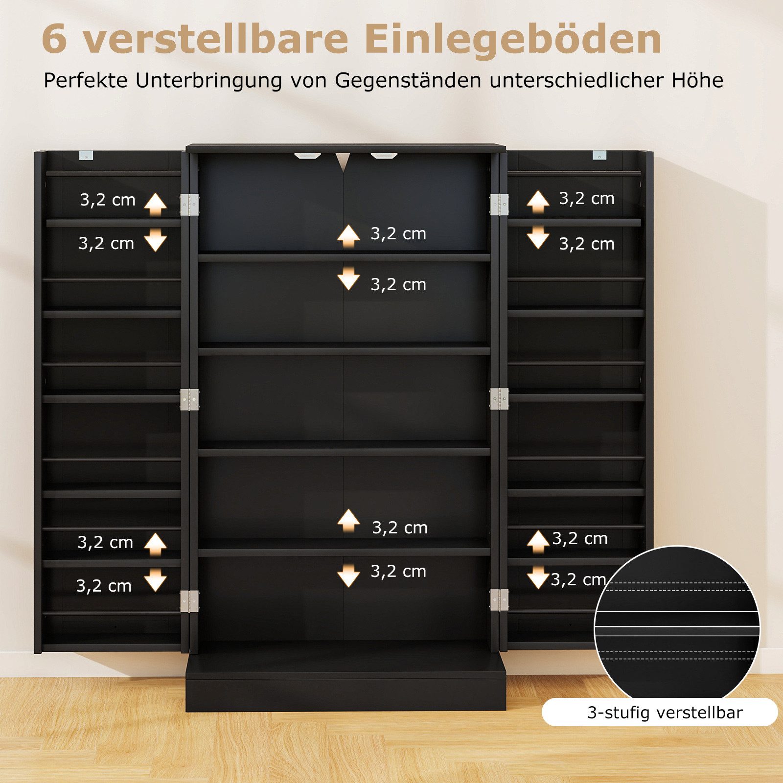 COSTWAY Mehrzweckschrank Küchenschrank mit 6 verstellbaren Einlegeböden