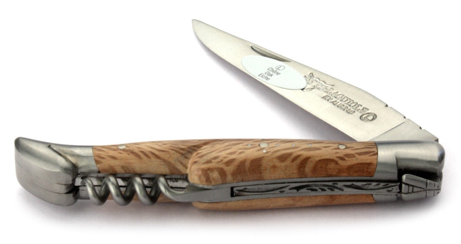 Laguiole en Aubrac Taschenmesser L0311GOIS, Griff 11cm Eichenholz - Korkenzieher - Klinge Backen Stahl satiniert