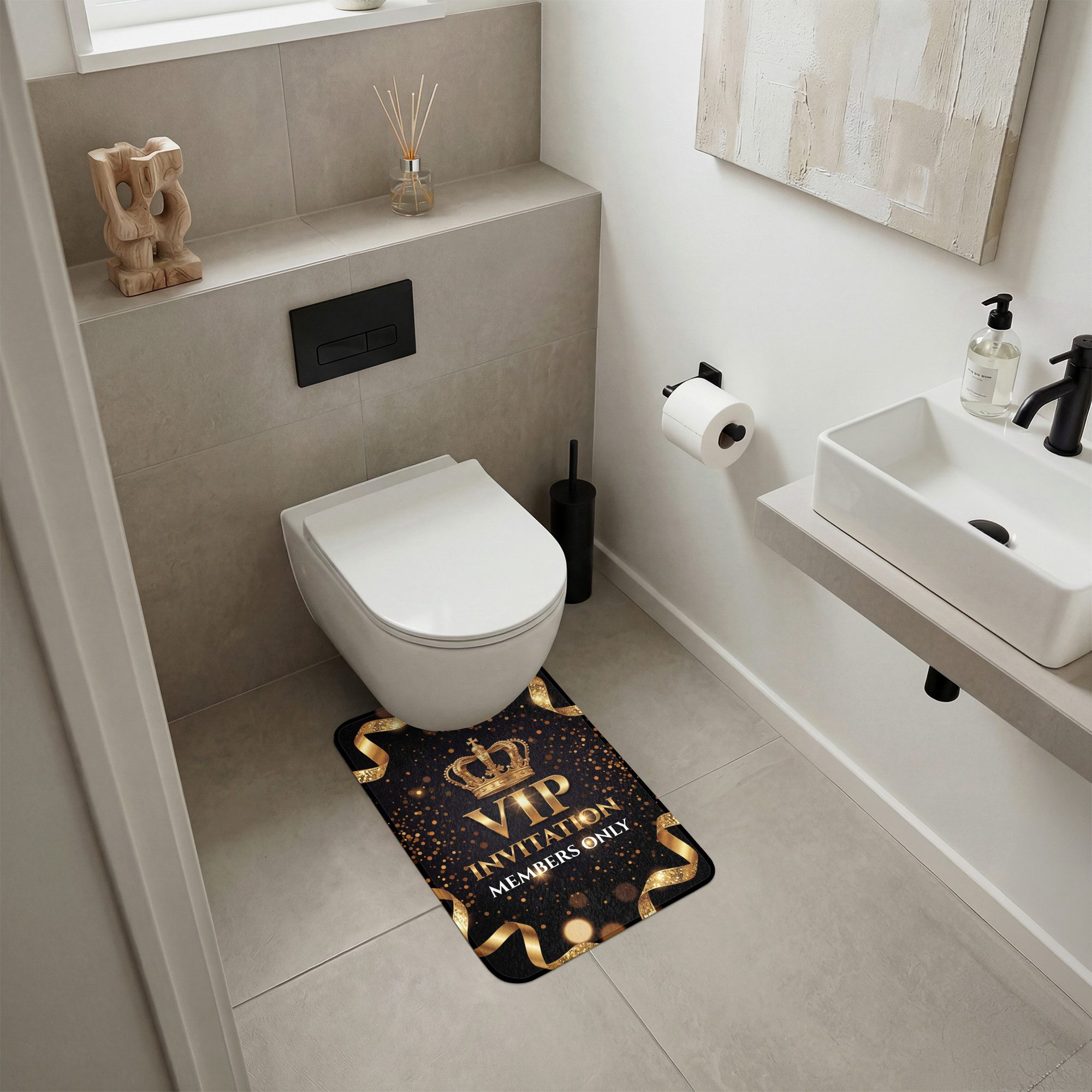 OnlyWow WC-Vorleger Einladung - VIP - Krone - Gold, Höhe 10 mm, Polyester, Rechteckig, WC Teppich, Toilettenvorleger, Toilettenteppich, Badematte 40x60 cm – Bild 2 von 5