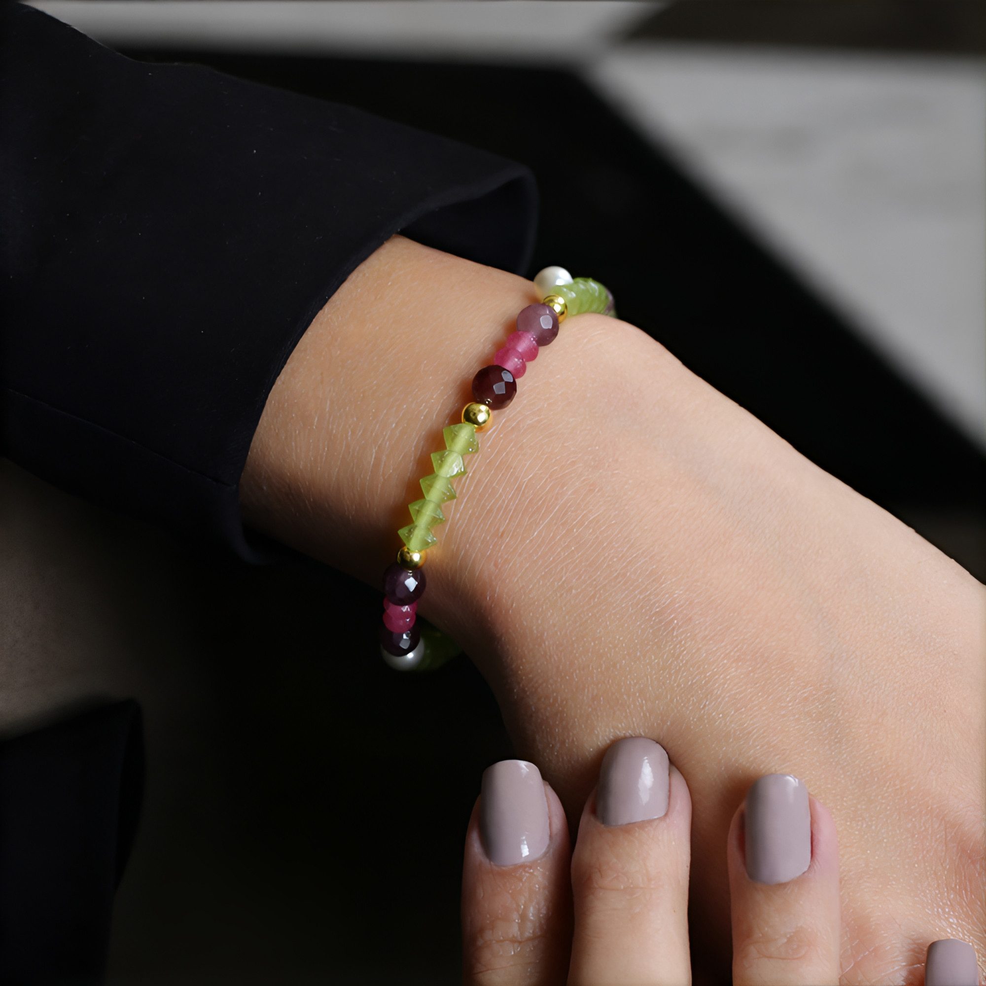Cavill Armreif Cavill Edelstahlarmband mit Peridot, Turmalin & Perlen 23,96 ct (1-tlg)