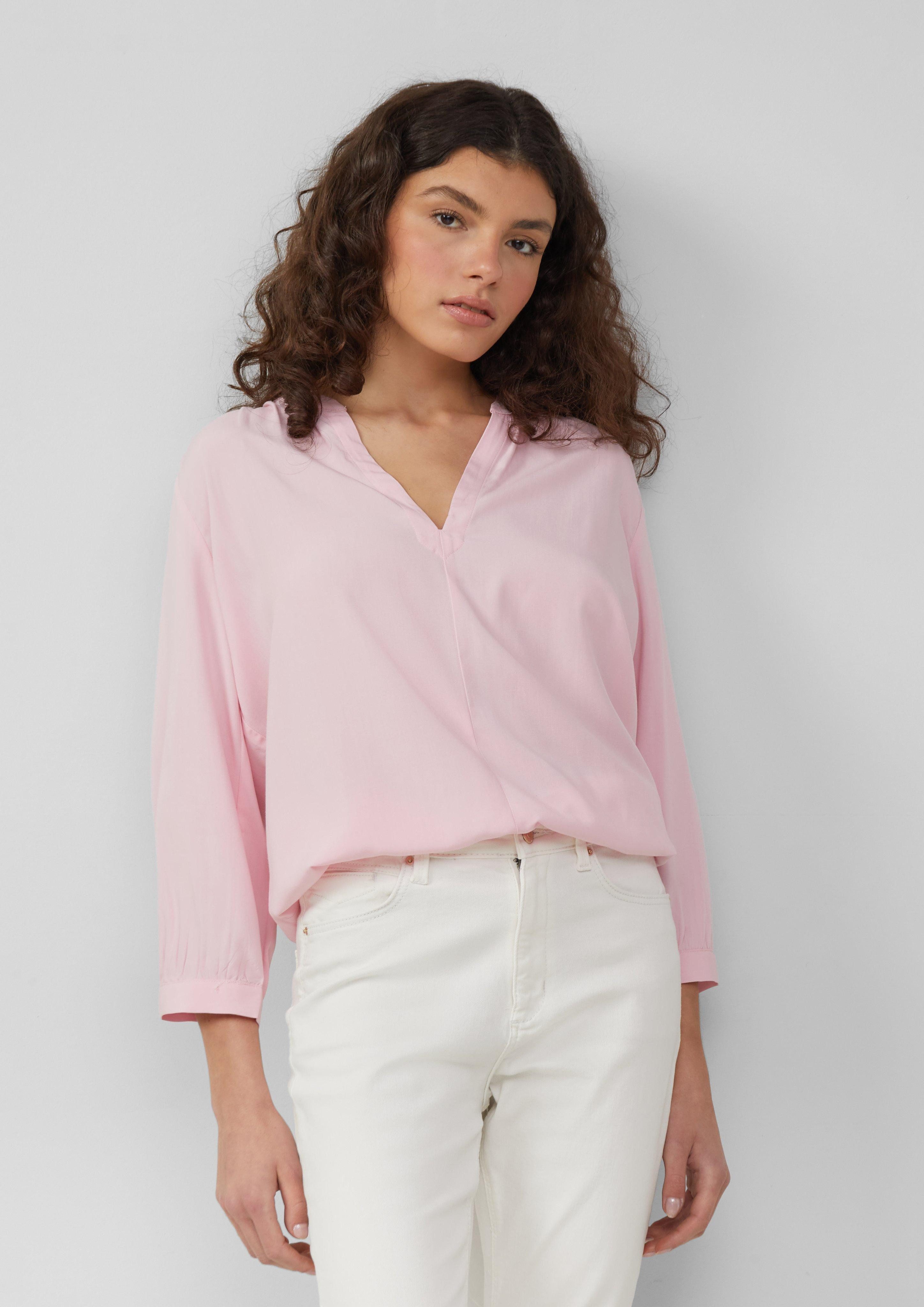 Langarmbluse Viskose-Bluse mit Raffung an der Schulter