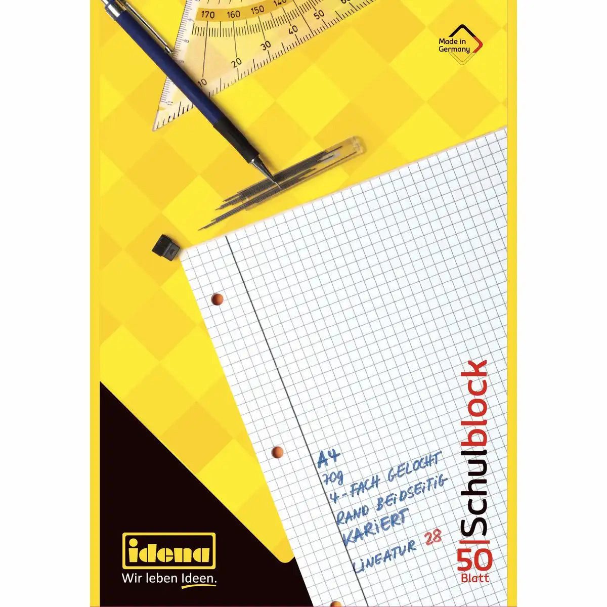 Idena Spiel Idena Schulblock kariert DIN A4 - 50 Blatt 70g/m² Qualitätspapier