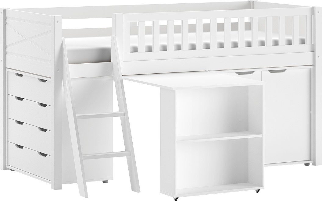 Vipack Spielbett (Made in Europe), mit viel Funktion auf kleinem Raum, LF 90x200 cm, Kiefer weiß lackiert