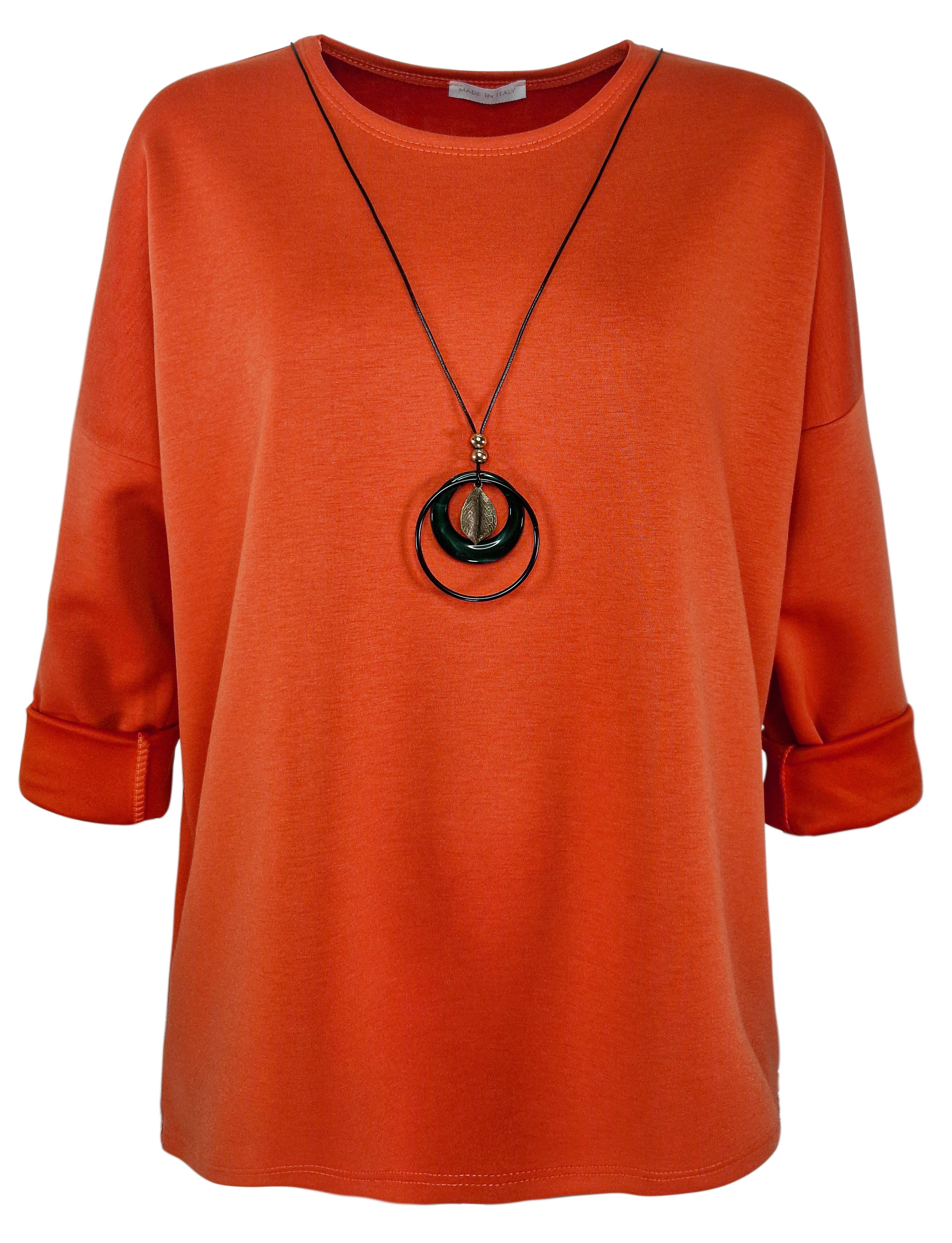 dy_mode Longshirt Damen Longshirt Oversize Weites Tunika Shirt Oberteil Übergangszeit in Unifarbe, mit passende Kette