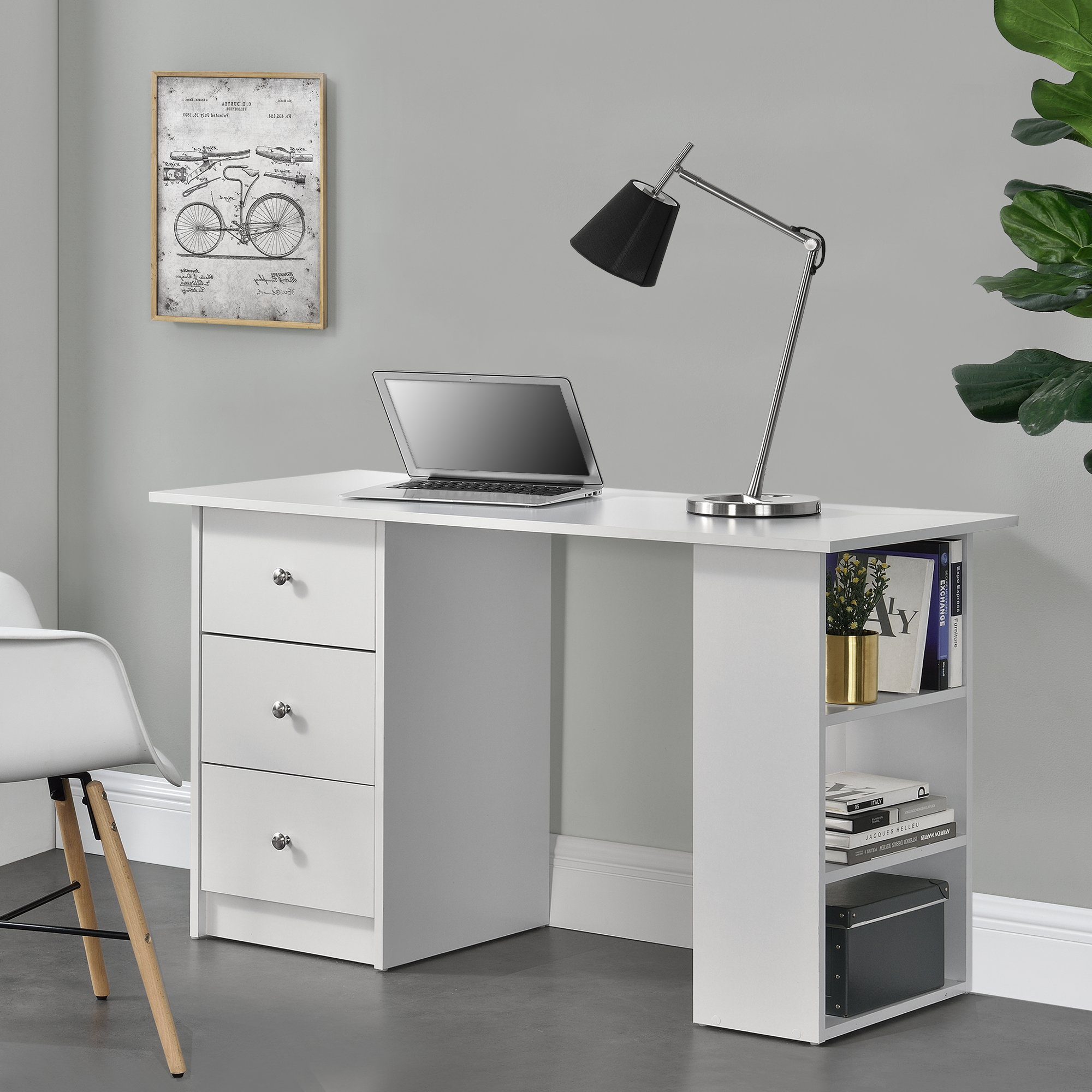 en.casa Schreibtisch 120x50x72cm Grau Holz Bürotisch mit Schubladen PC Tisch 