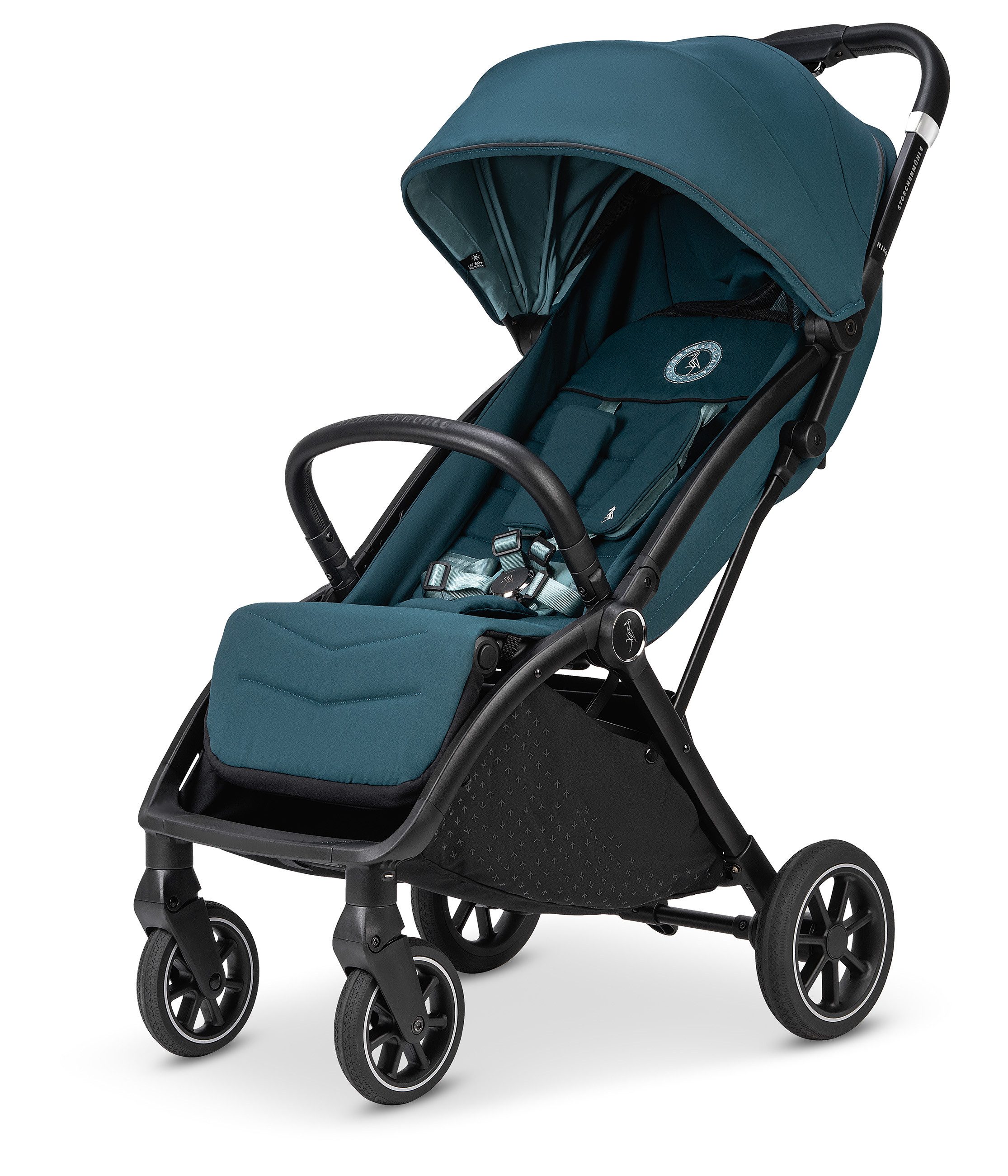 Storchenmühle Kinder-Buggy Niko, Luftkammer-Räder, XXL Sonnenverdeck UPF 50+, Einhand-Faltmechanismus
