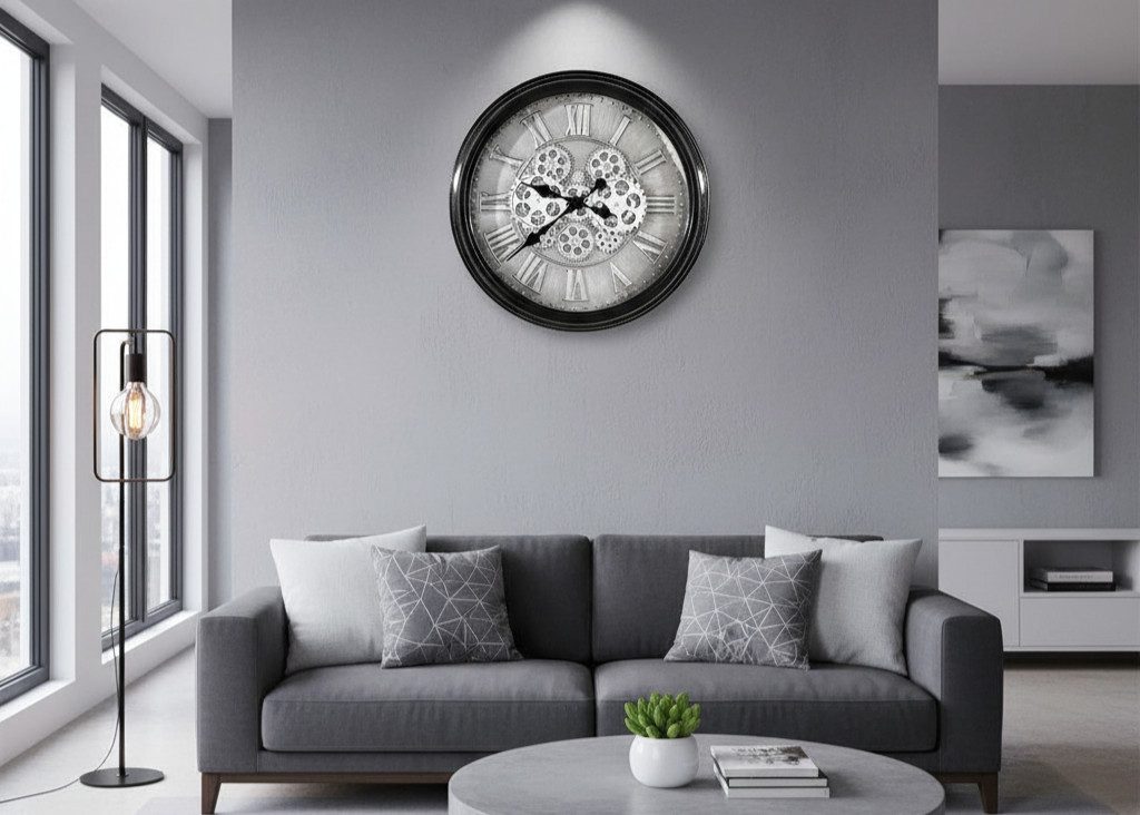 GILDE Wanduhr Wanduhr Mecarno Zahnräder Metall Glas Schwarz Silber