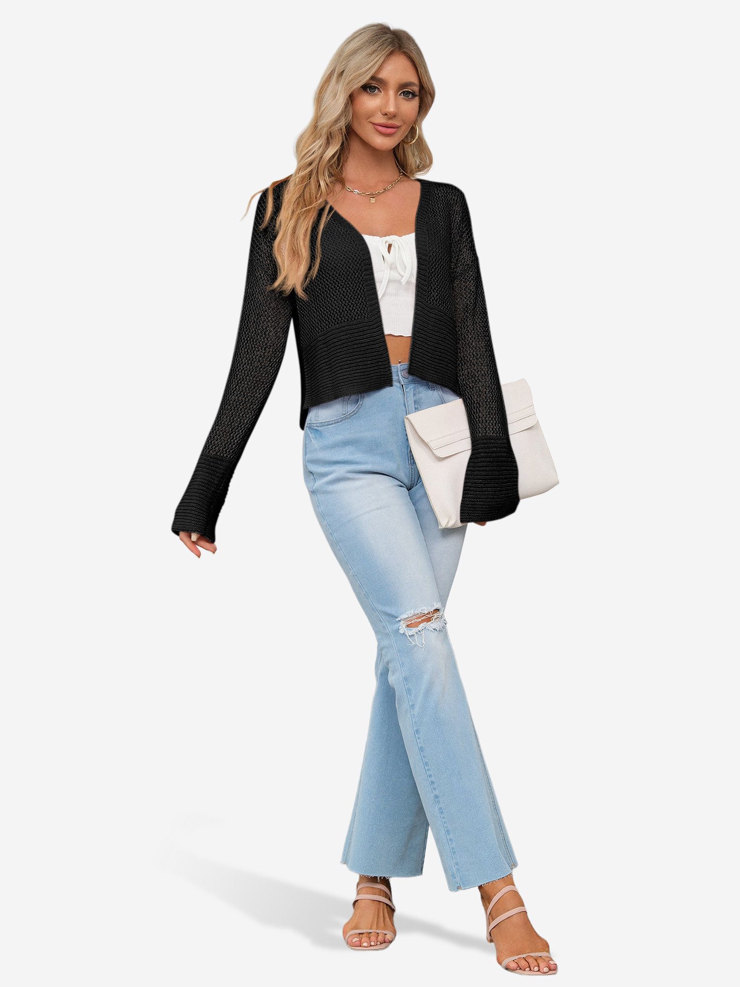 Imily Bela Cardigan Damen Kurzer Strickcardigan (Packung, 1-tlg., 1per-Pack) in Unifarbe – Bild 3 von 5
