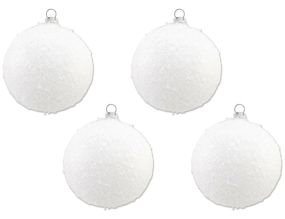 6 (4 Christbaumkugeln - cm - Glasdesign (4 aus Germany Glas Made Stück) Thüringer Glaskugeln St), Weihnachtsbaumkugel "Schneeball" Ø in Weiß