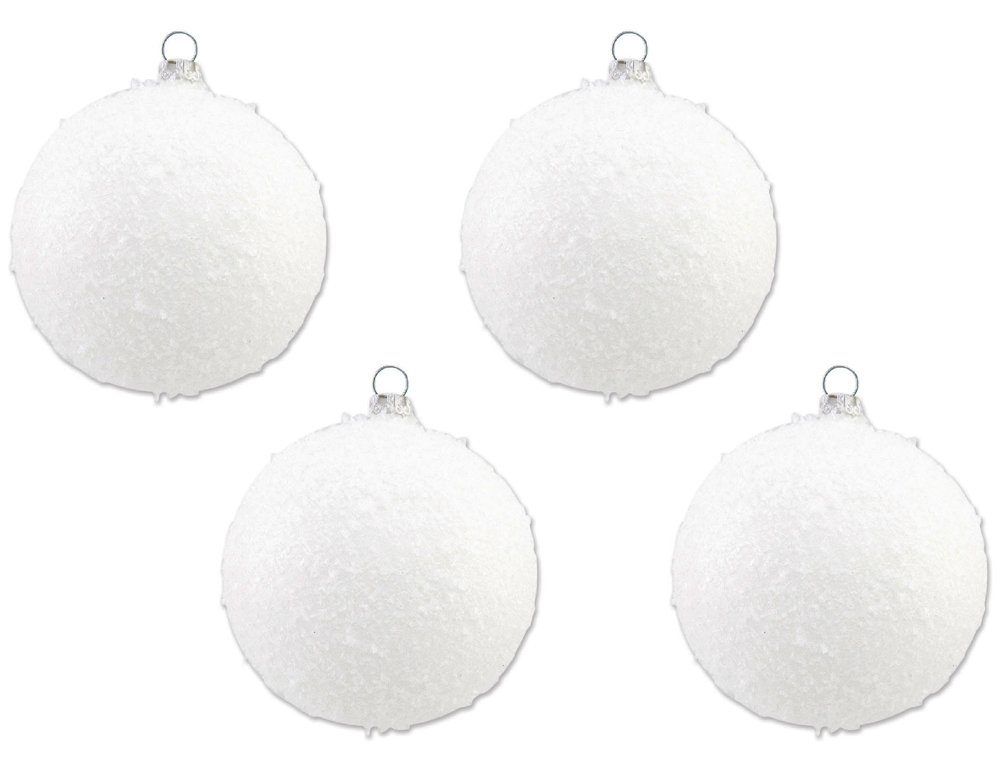 Thüringer Glasdesign Weihnachtsbaumkugel Glaskugeln "Schneeball" Ø 6 cm (4 Stück) - Weiß - Christbaumkugeln Made in Germany (4 St), aus Glas | Weihnachtskugeln