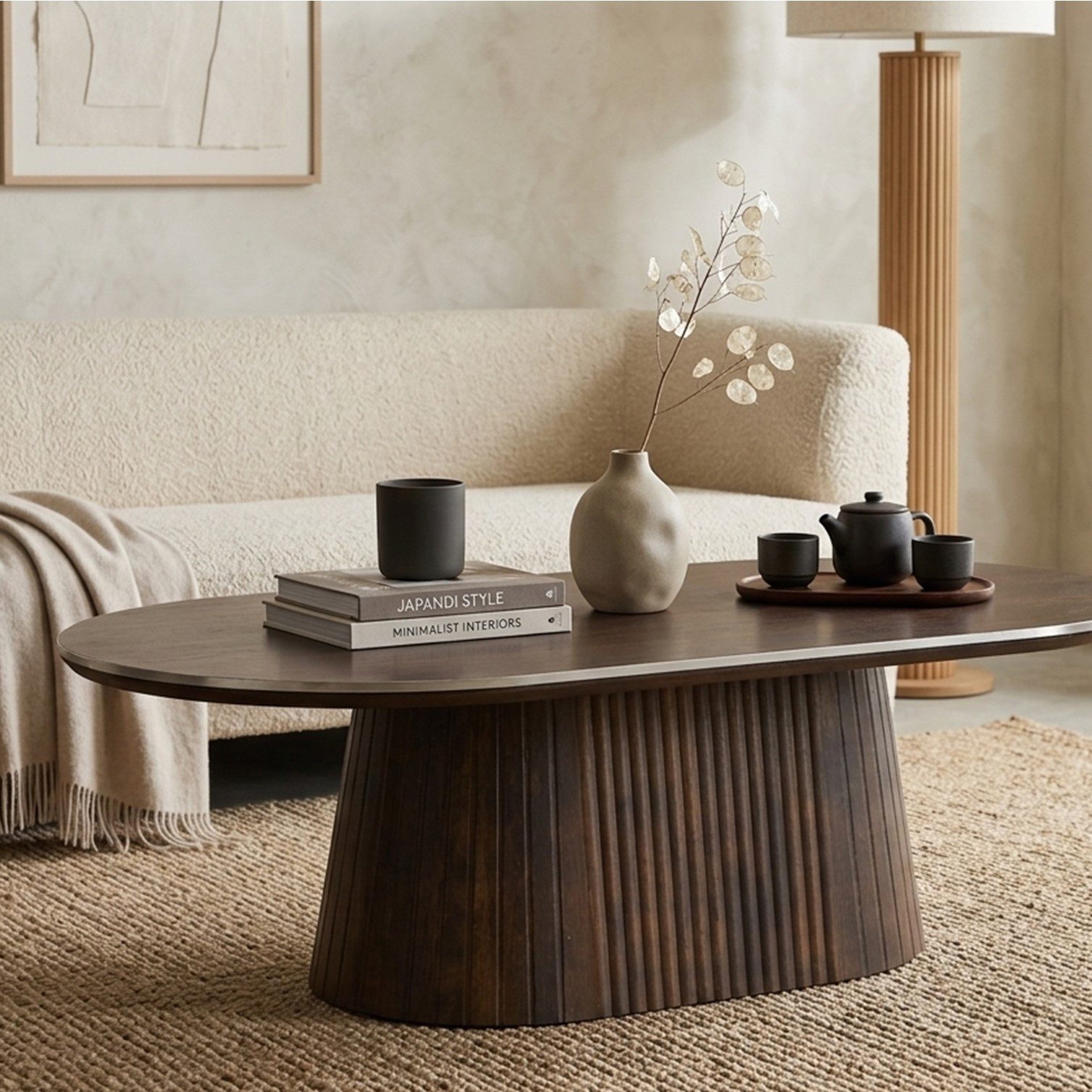 HOOZ Wohnzimmertisch Couchtisch oval modern, Säulenfuß inkl. Keramikplatte 130x70 cm Braun (Einzelprodukt, 1× Couchtisch), Keramik-Tischplatte, verschiedene Varianten, pflegeleicht & stabil