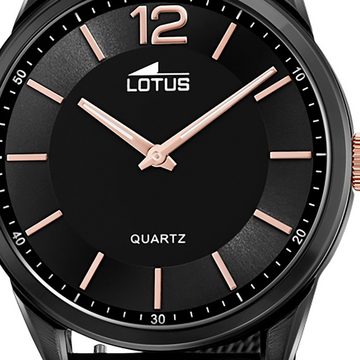 Lotus Quarzuhr Lotus Herren Armbanduhr Smart Casual, (Analoguhr), Herrenuhr rund, groß (ca. 40mm) Edelstahlarmband schwarz