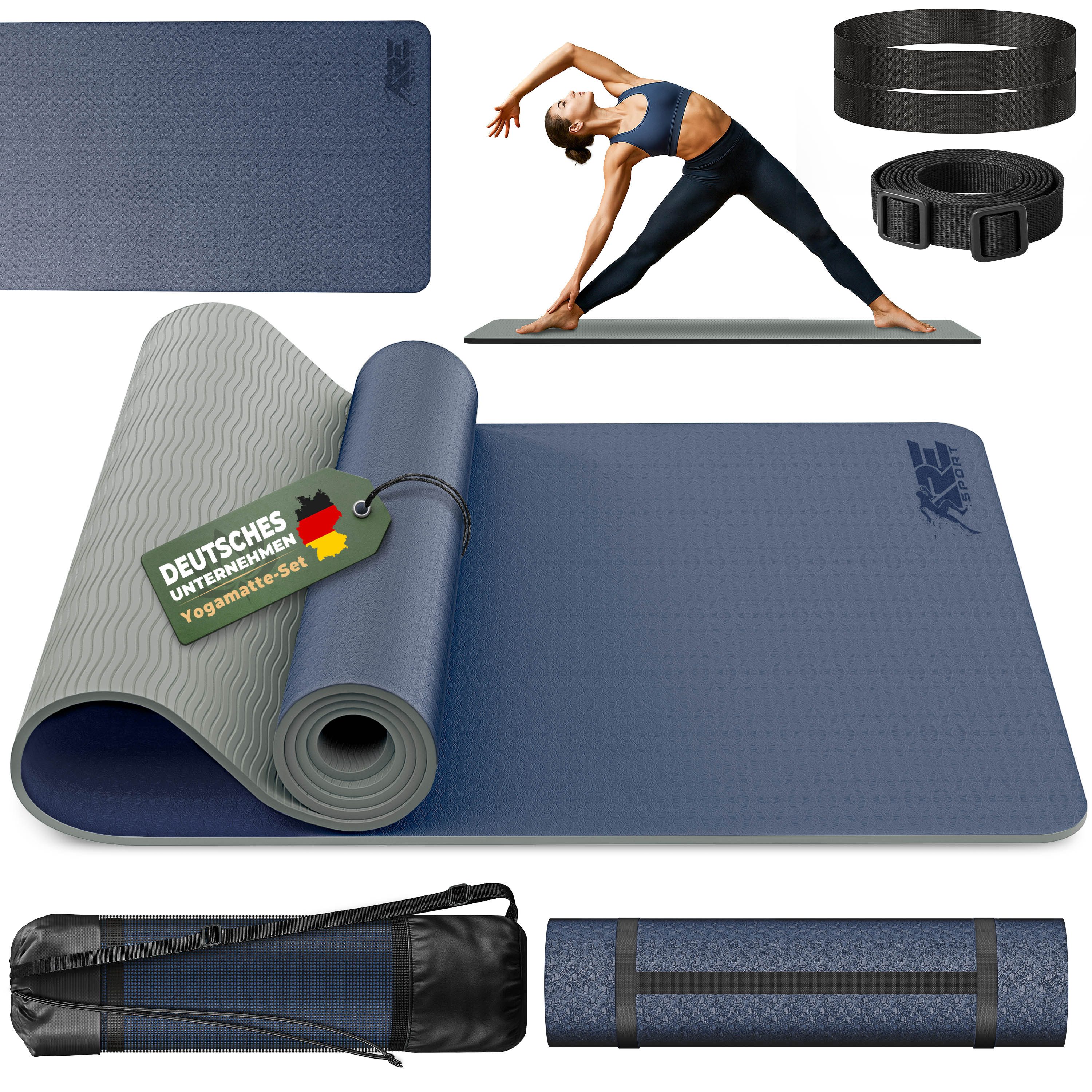 RE:SPORT Gymnastikmatte 183 x 61 x 0,6 cm mit Tragetasche Yogamatte TPE Fitnessmatte (rutschfest), Trainingsmatte mit Tragegurt Fitness Gymnastik Pilates Workout