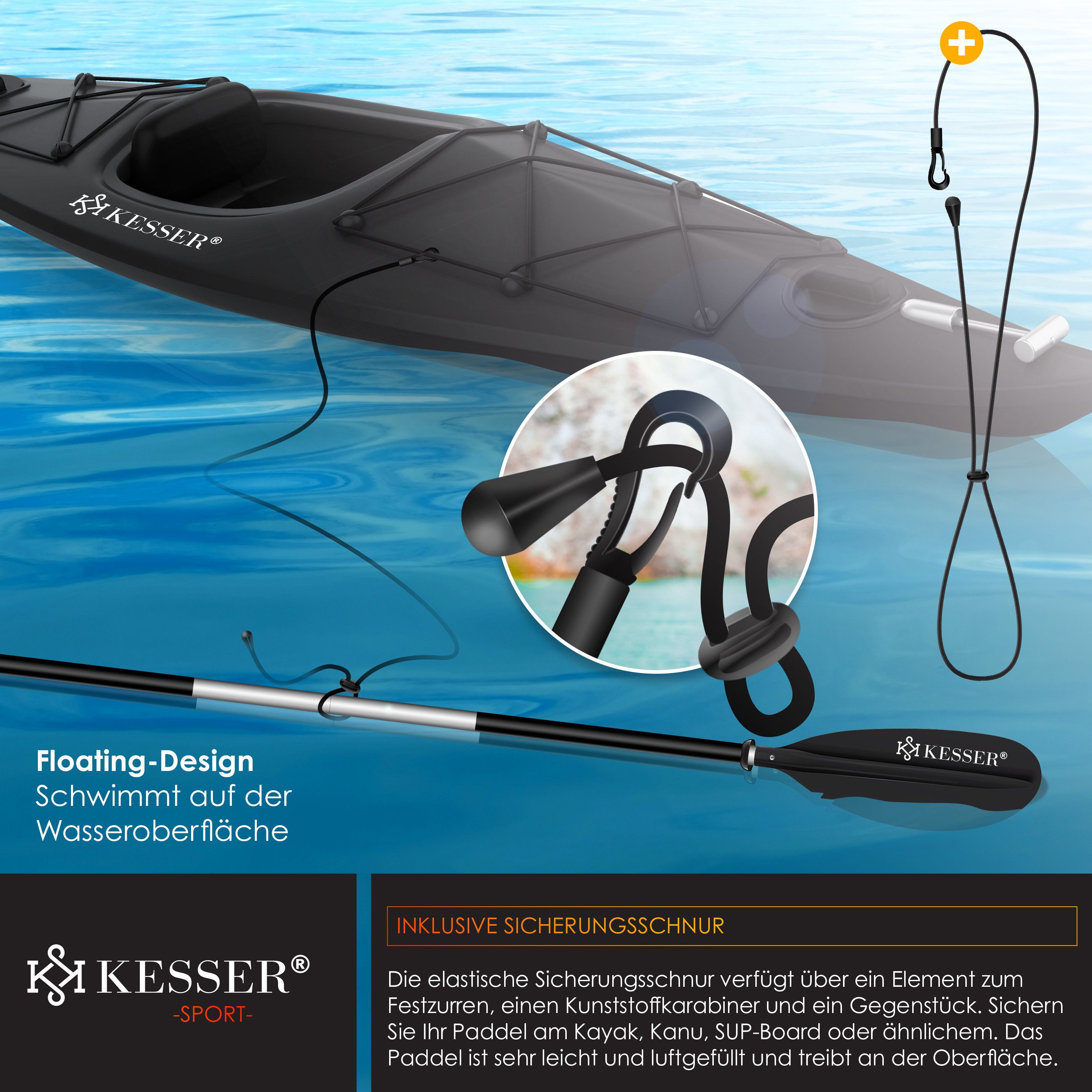 KESSER SUP-Paddel, Paddle Doppelpaddel schwarz Stand-Up 4-teilig Kayak für SUP Kanu
