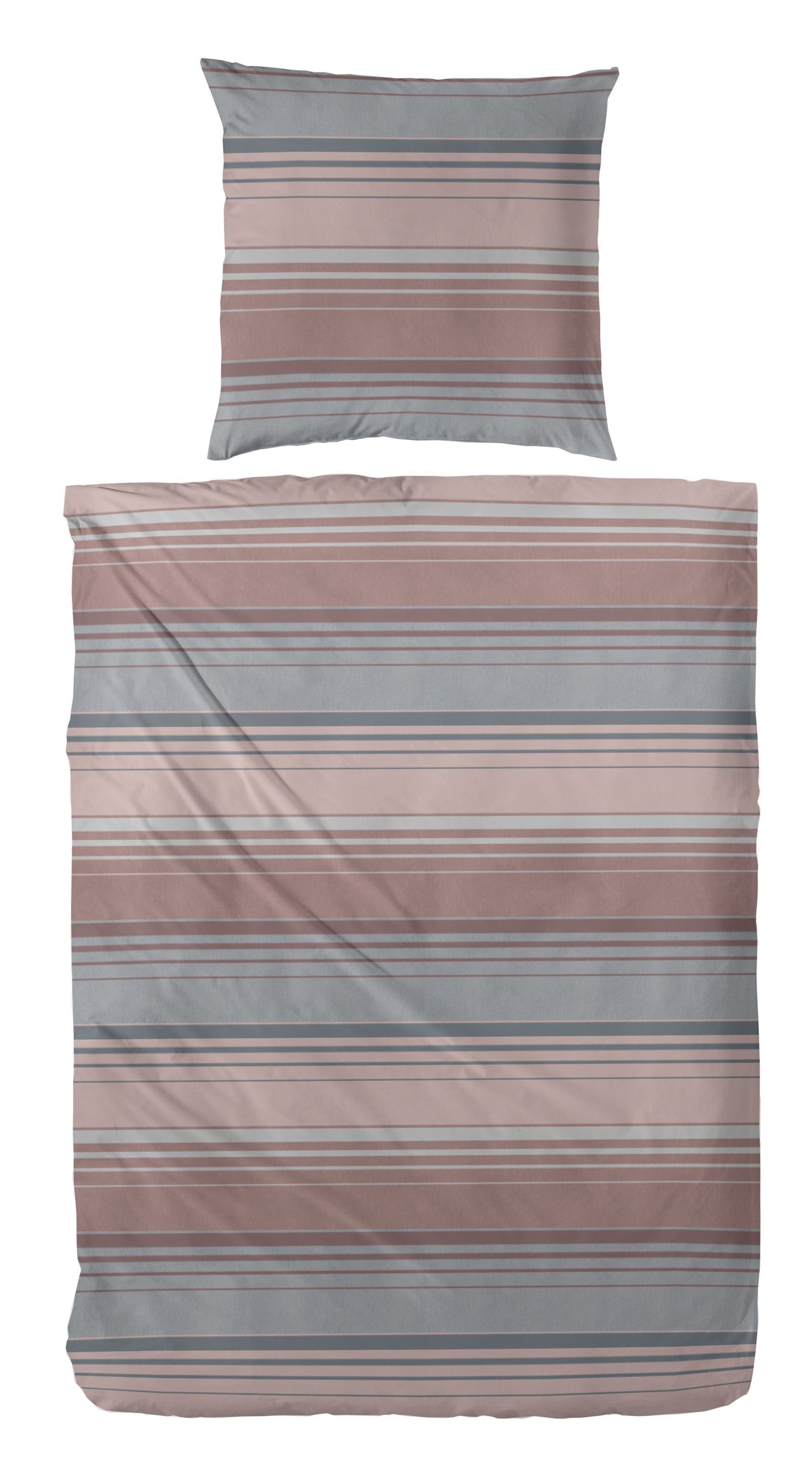 H.G. Hahn Haustextilien Bettwäsche Hahn Feinbiber Bettwäsche Streifen grau rosa, Feinbiber, 2 teilig
