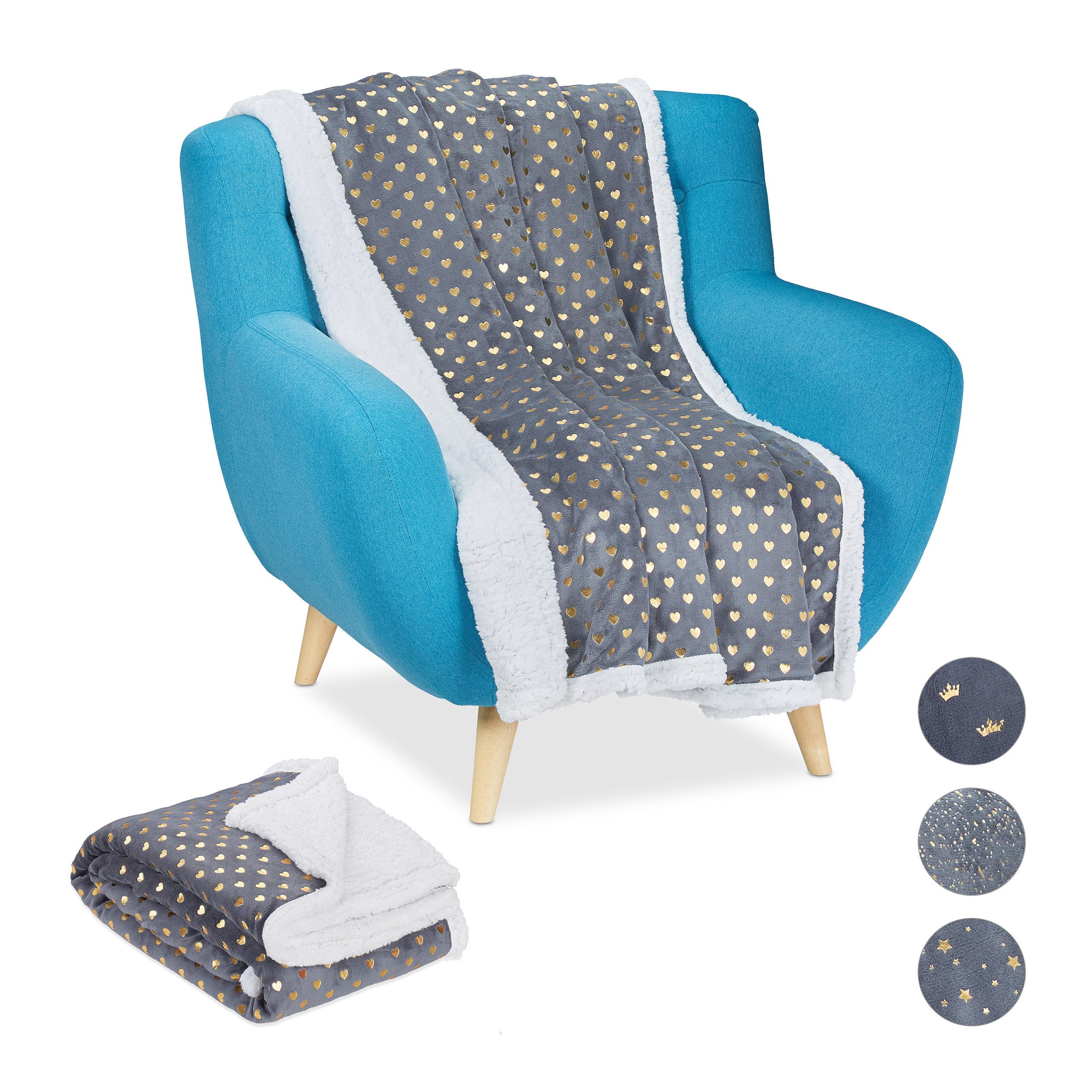 Wohndecke 2 x Kuscheldecke grau goldene günstig online kaufen