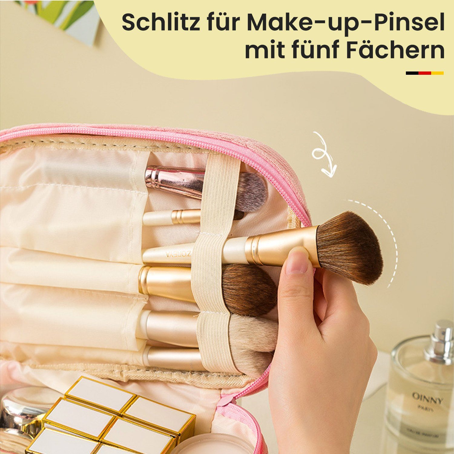 MAGICSHE Kosmetiktasche Make-up-Organizer Kordsamt 23 x 13cm Rosa 16 x