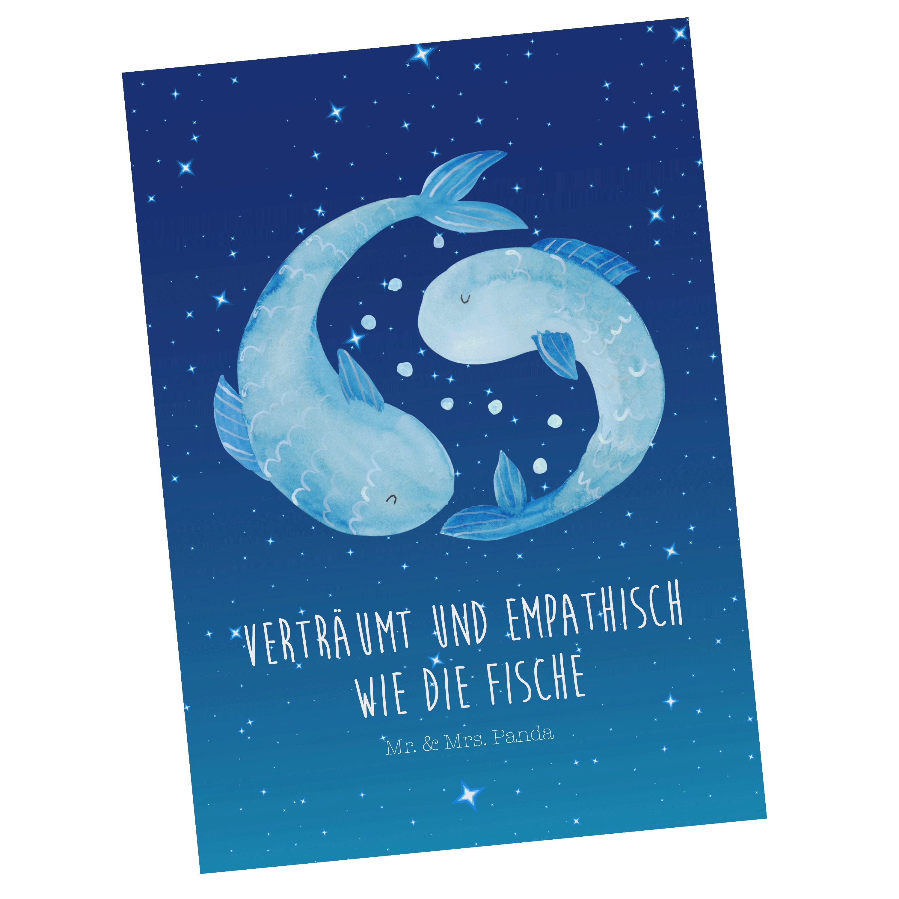 Mr. & Mrs. Panda Postkarte Sternzeichen Fische - Sternenhimmel Blau - Geschenk, Horoskop, Einlad