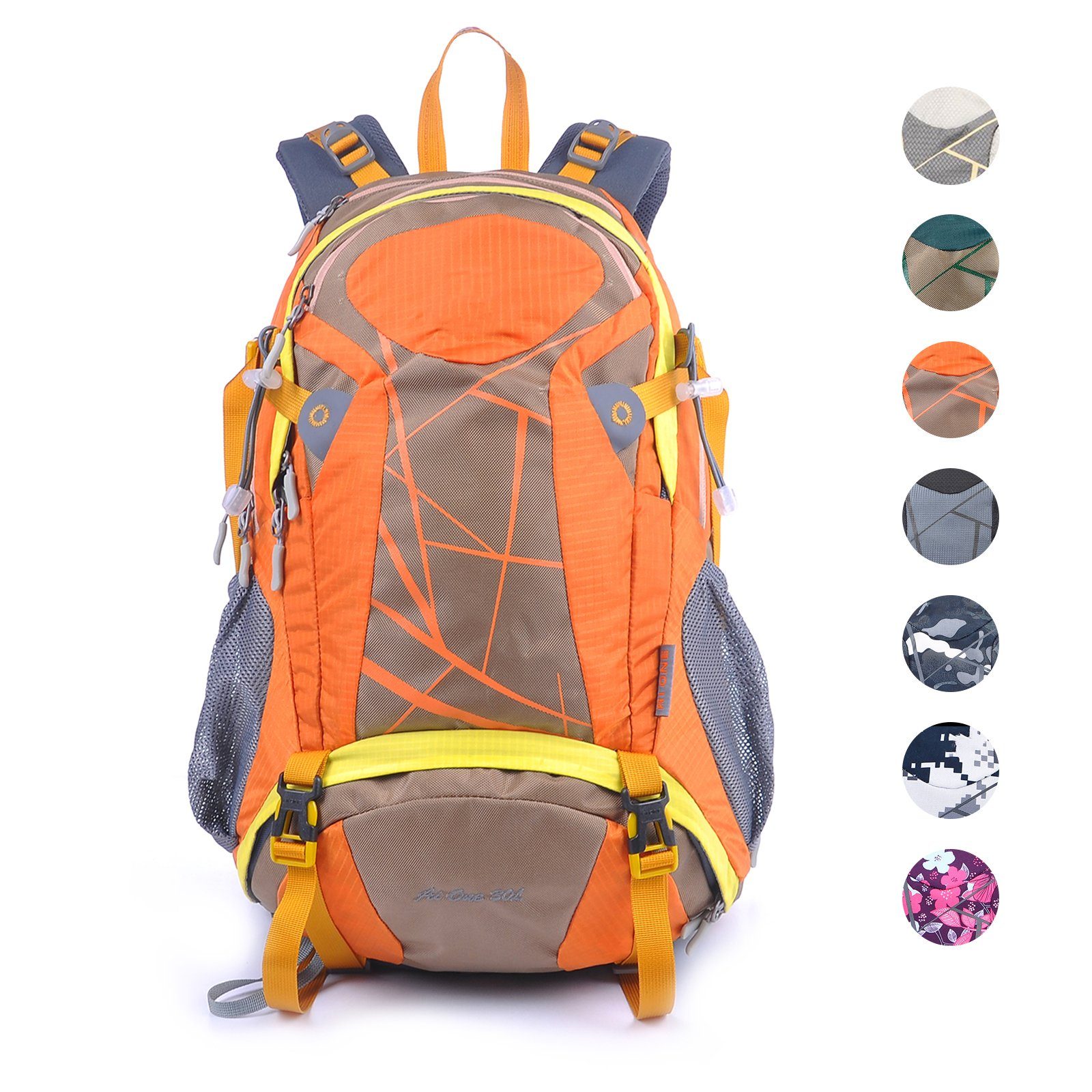 TAN.TOMI Wanderrucksack 30L Großer Wanderrucksack mit Rückenbelüftung, Multifunktionaler (Einschließlich Regenschutz), für Radfahren Reisen Klettern Sport(mit Regenschutz) Orange