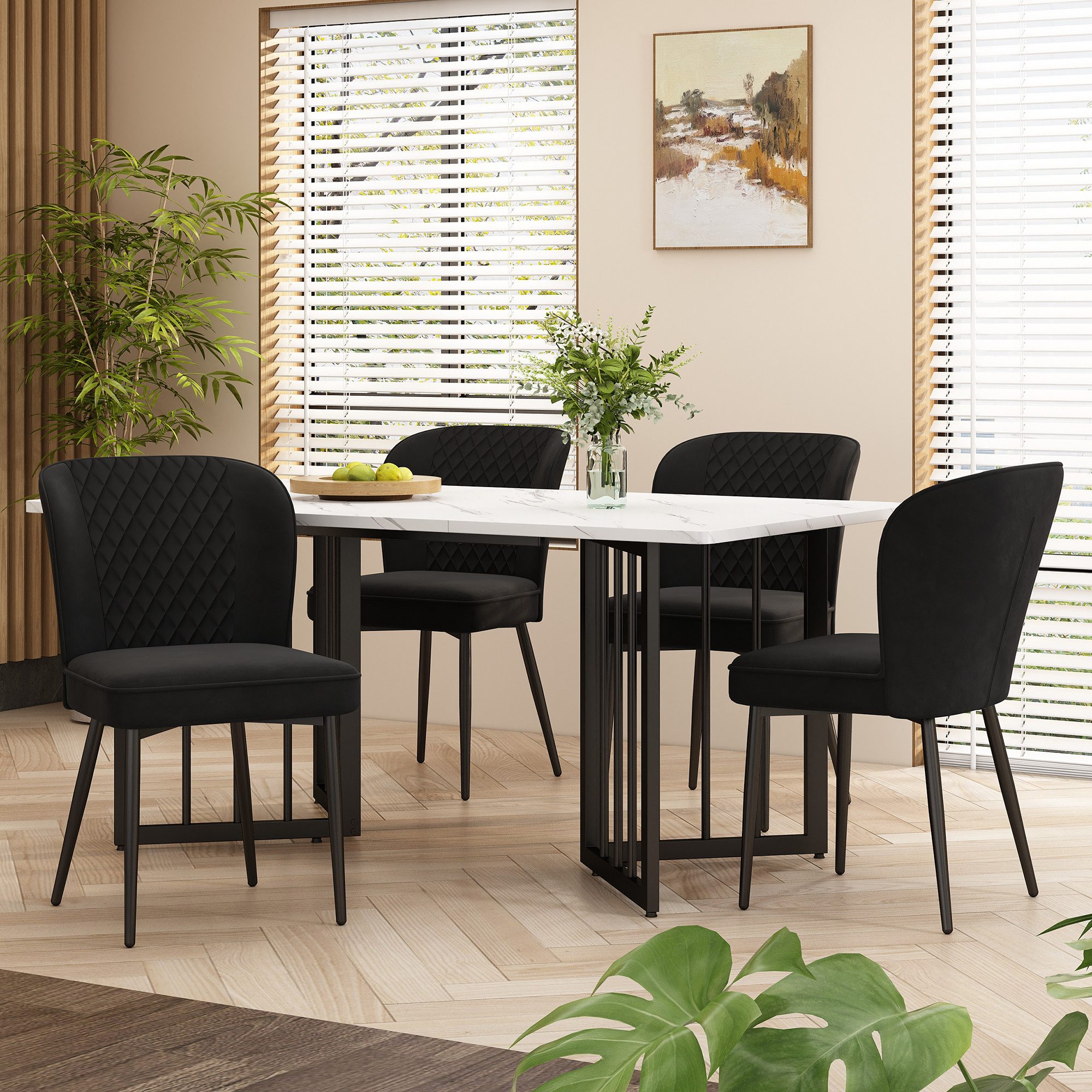 Tongtong Essgruppe 5 Set, Polsterstuhl Design Stuhl mit Rückenlehne, (Set,140×80×75cm Esstisch mit 4 Stühlen)