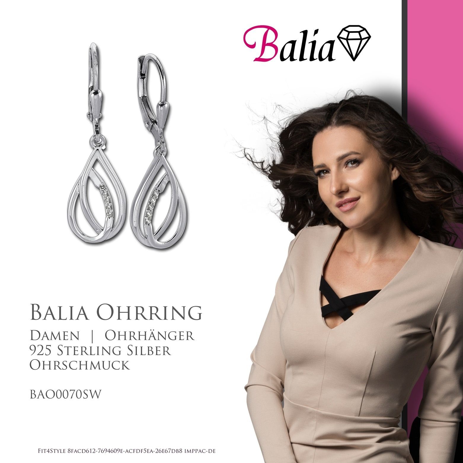 silber Silber, Farbe: aus Balia Ohrhänger Damen weiß, Ohrhänger (Ohrhänger), Elegance Ohrhänger Zirkonia glanz Paar Damen 925 Balia für Sterling