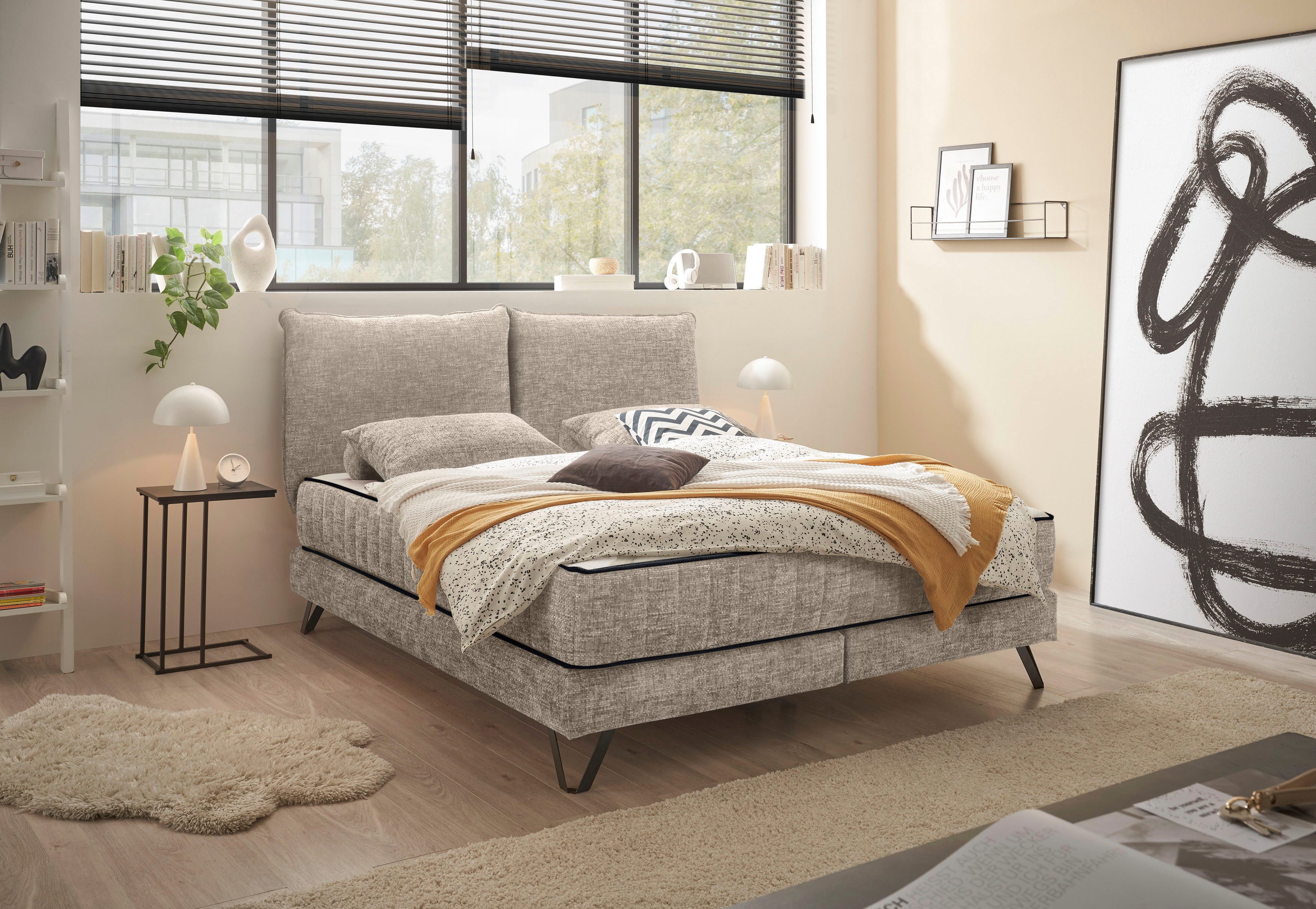 set one by Musterring Boxspringbett Baldwin, Liegefläche 180 x 200 cm, Duo-Matratze (H3/H4), Kopfteil zweigeteilt