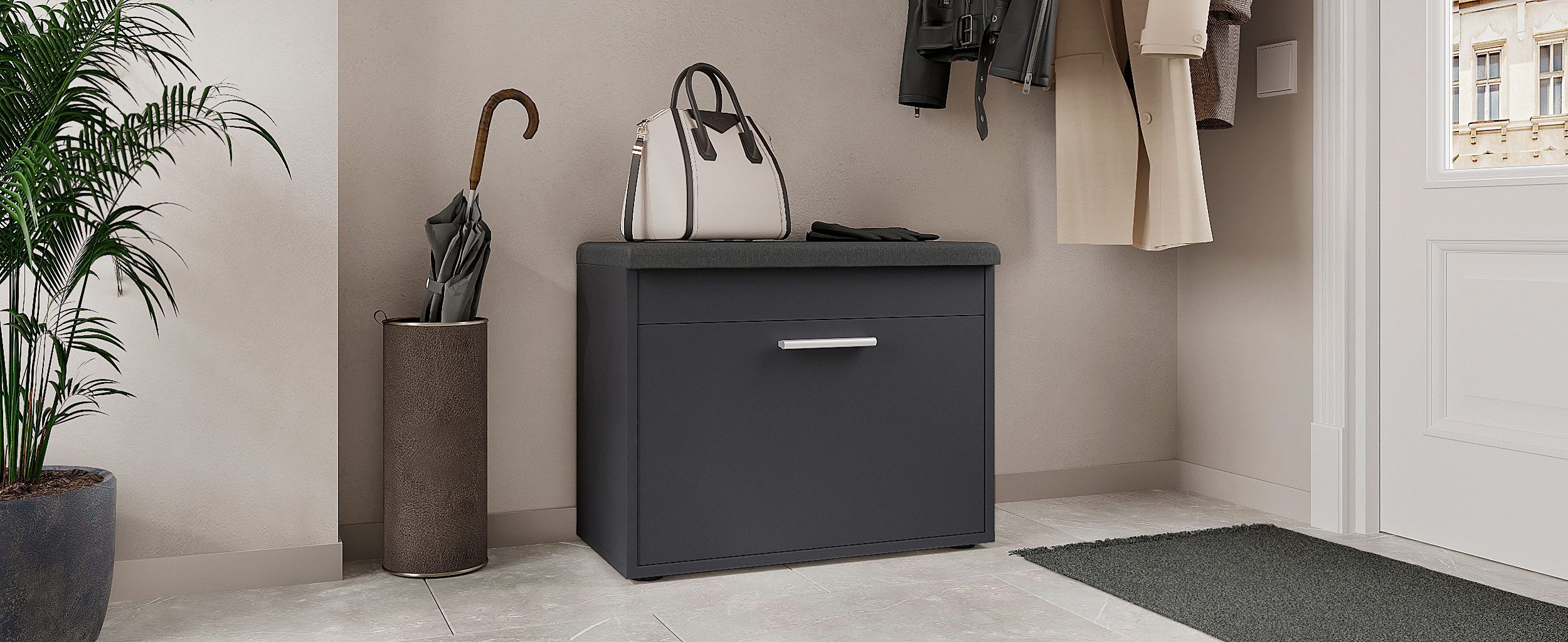 KOMTO Schuhregal Schuhbank mit Sitzfläche und Klappe