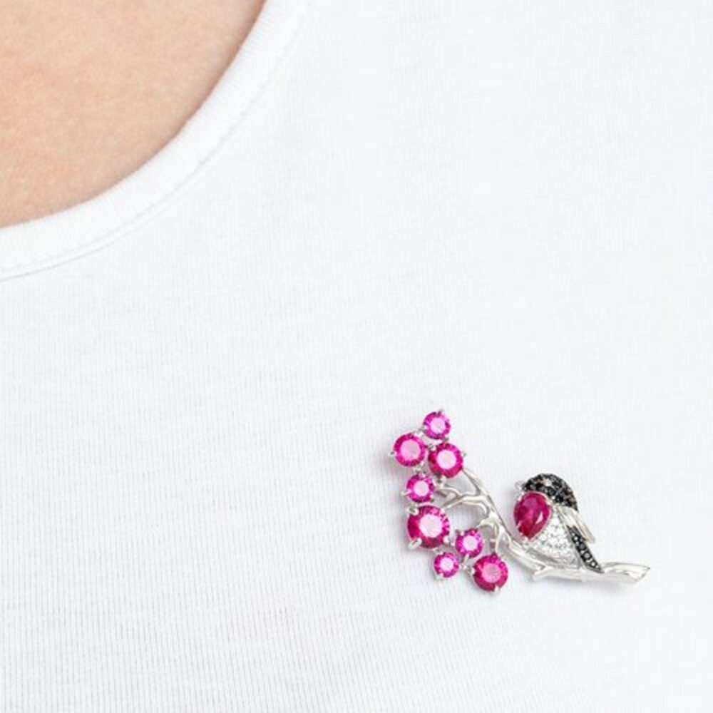 Secretforyou Brosche Brosche Anstecknadel 925 Silber Wimper Korund Zirkon, 925 Sterling Silber