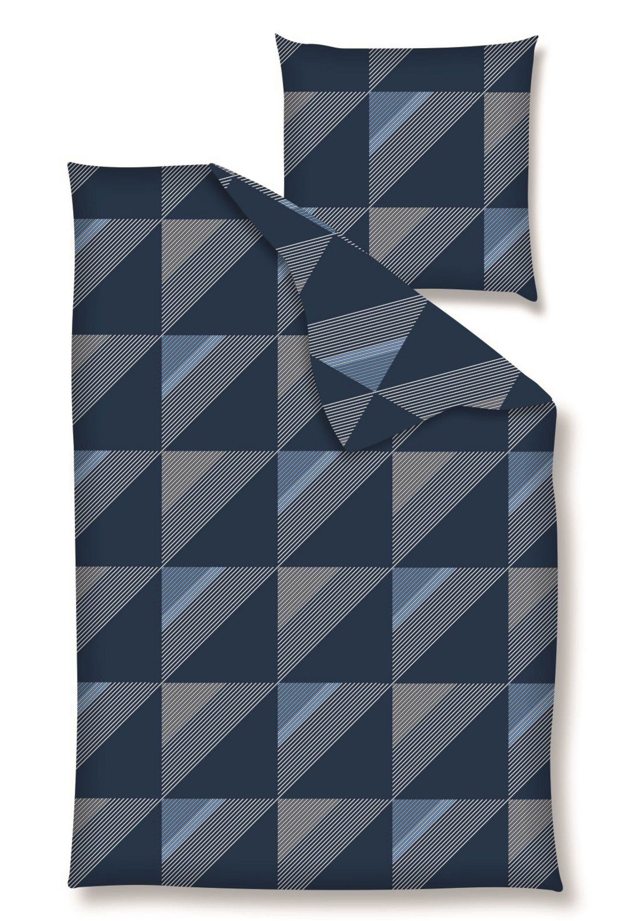 Nanette Bettwäsche Baumwolle, Renforcé, 2 teilig, geometrisches Muster, blau