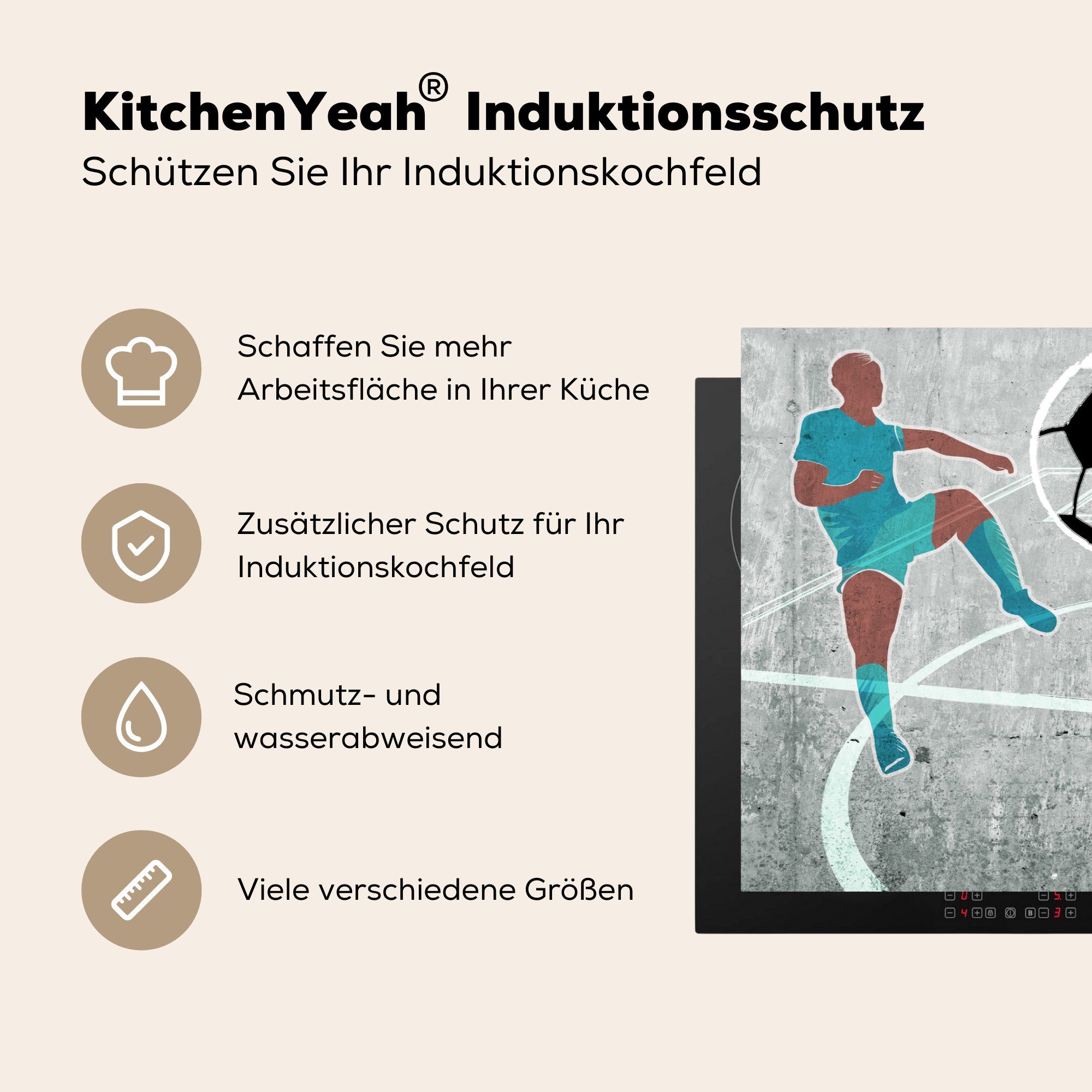 die cm, Ceranfeldabdeckung Vinyl, tlg), für Fußballern, mit (1 zwei 81x52 Induktionskochfeld Streetart-Illustration Schutz küche, MuchoWow Herdblende-/Abdeckplatte